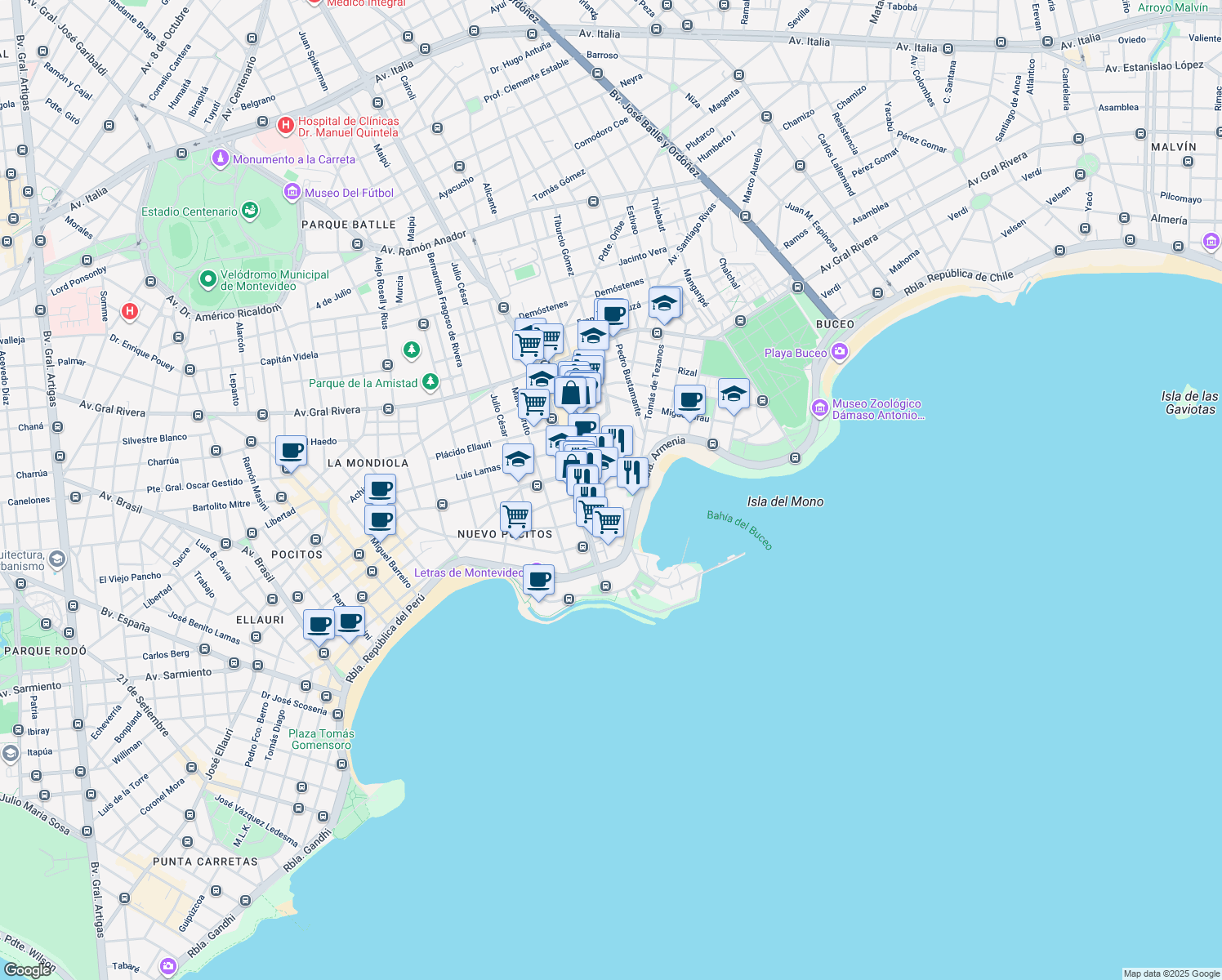 map of restaurants, bars, coffee shops, grocery stores, and more near 3570 José Agustín Iturriaga in Montevideo
