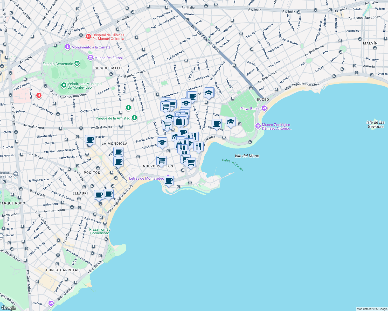 map of restaurants, bars, coffee shops, grocery stores, and more near 1029 Tomás de Tezanos in Montevideo