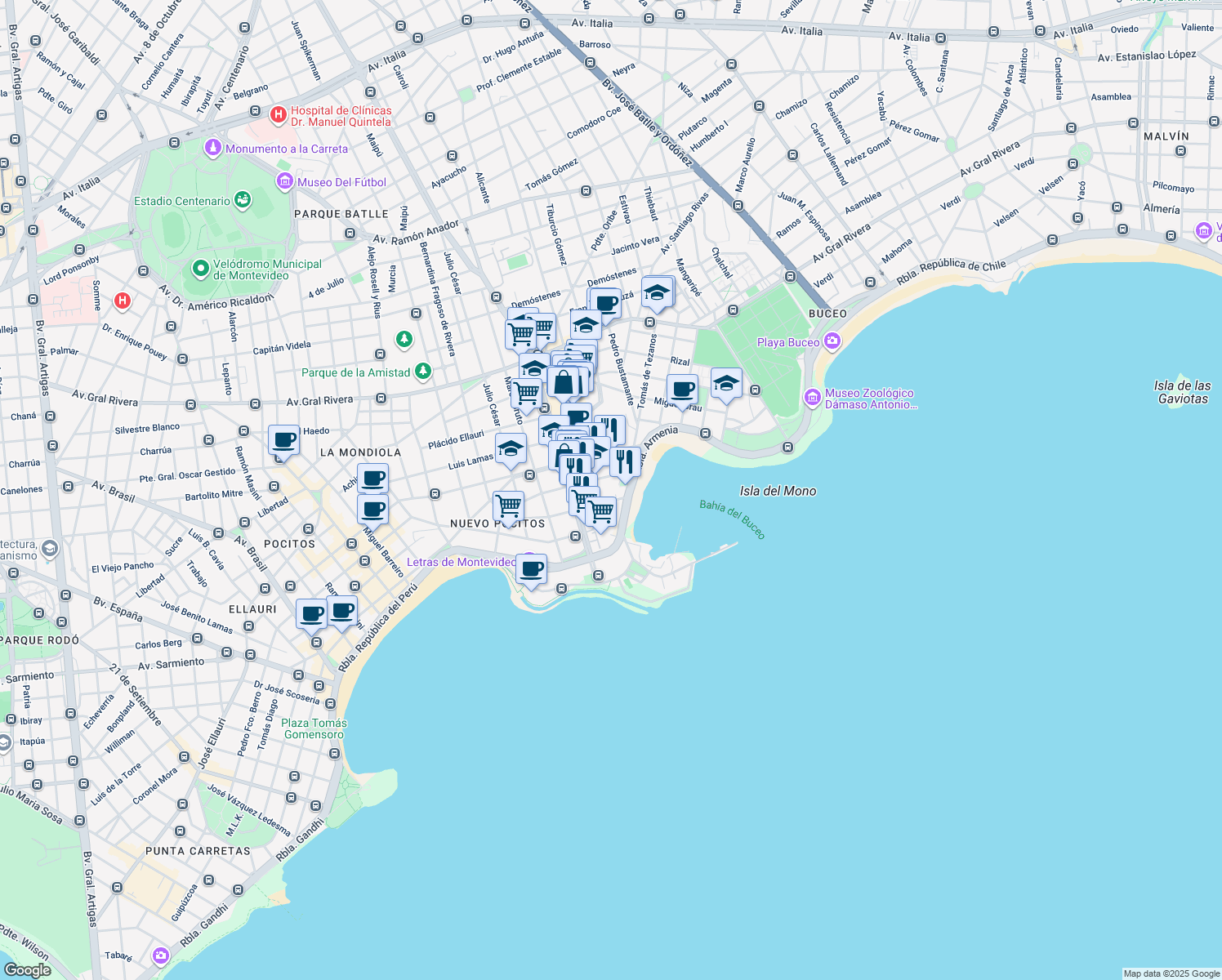map of restaurants, bars, coffee shops, grocery stores, and more near 1029 Tomás de Tezanos in Montevideo