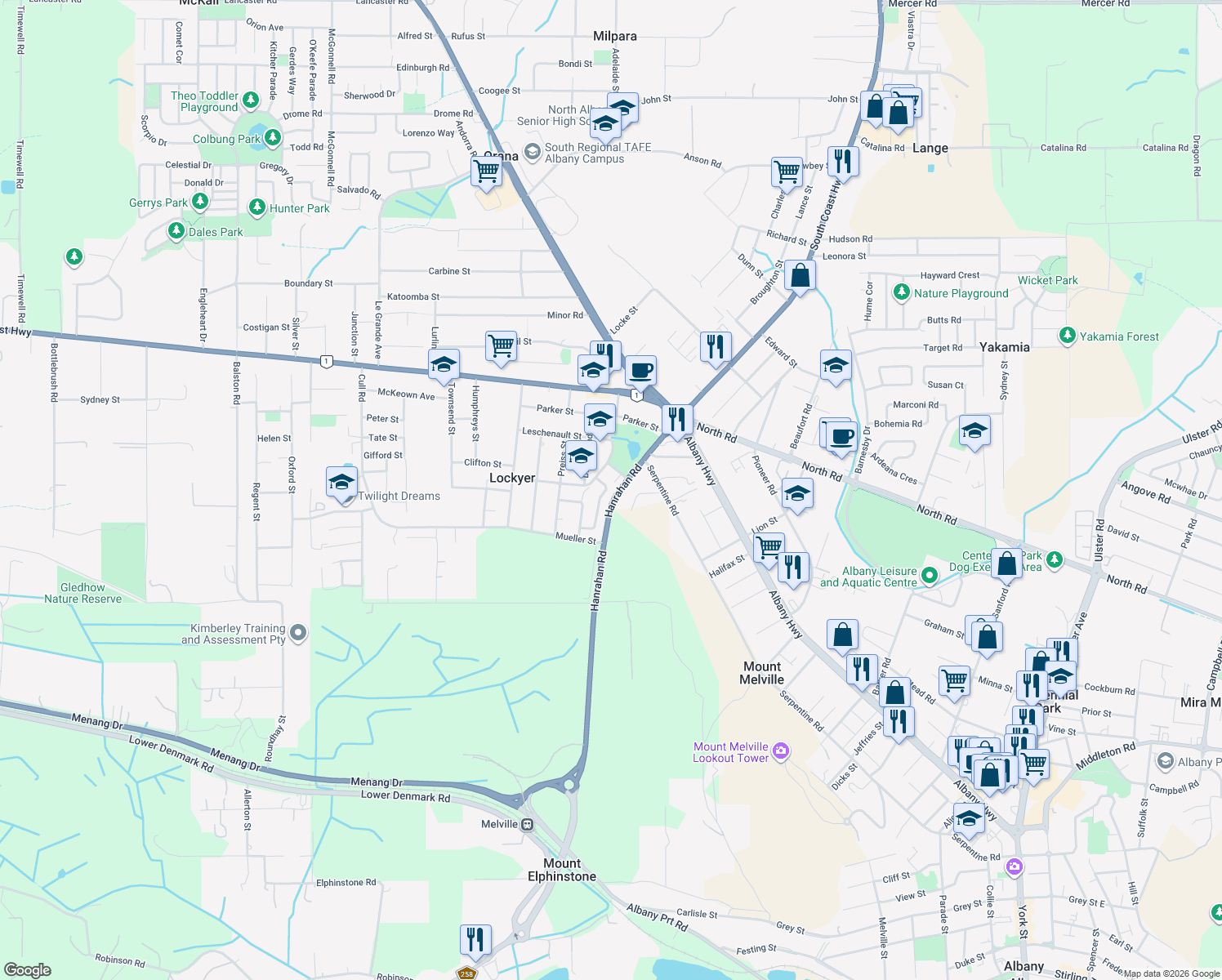map of restaurants, bars, coffee shops, grocery stores, and more near 4 Vivian Crescent in Lockyer