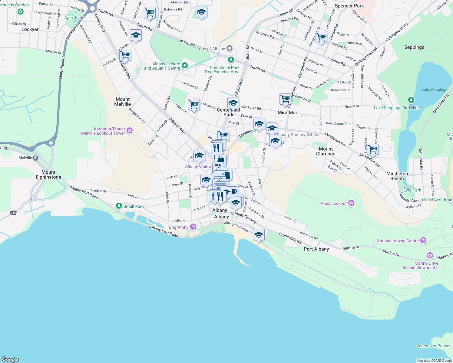 map of restaurants, bars, coffee shops, grocery stores, and more near 69 Aberdeen Street in Albany