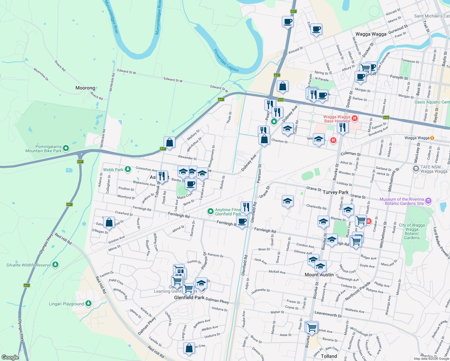 map of restaurants, bars, coffee shops, grocery stores, and more near 8 Bulolo Street in Ashmont