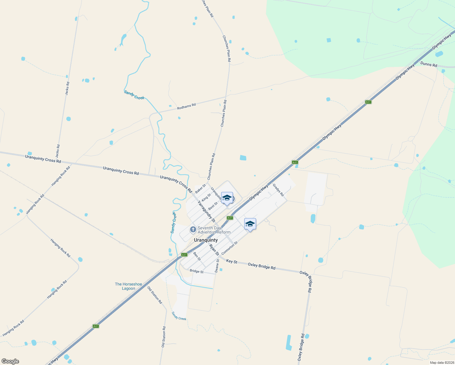map of restaurants, bars, coffee shops, grocery stores, and more near 28 Taber Street in Uranquinty