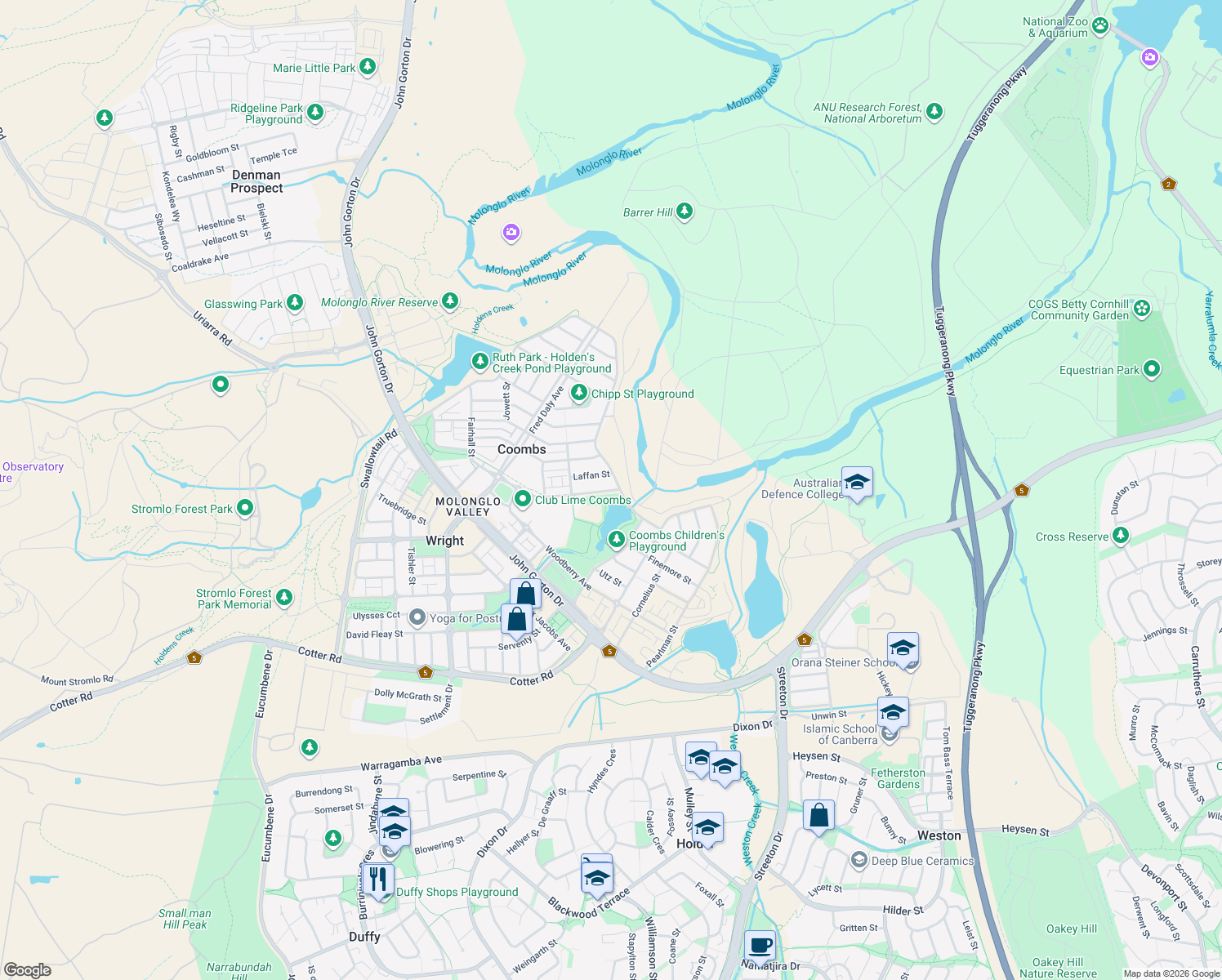 map of restaurants, bars, coffee shops, grocery stores, and more near in Coombs