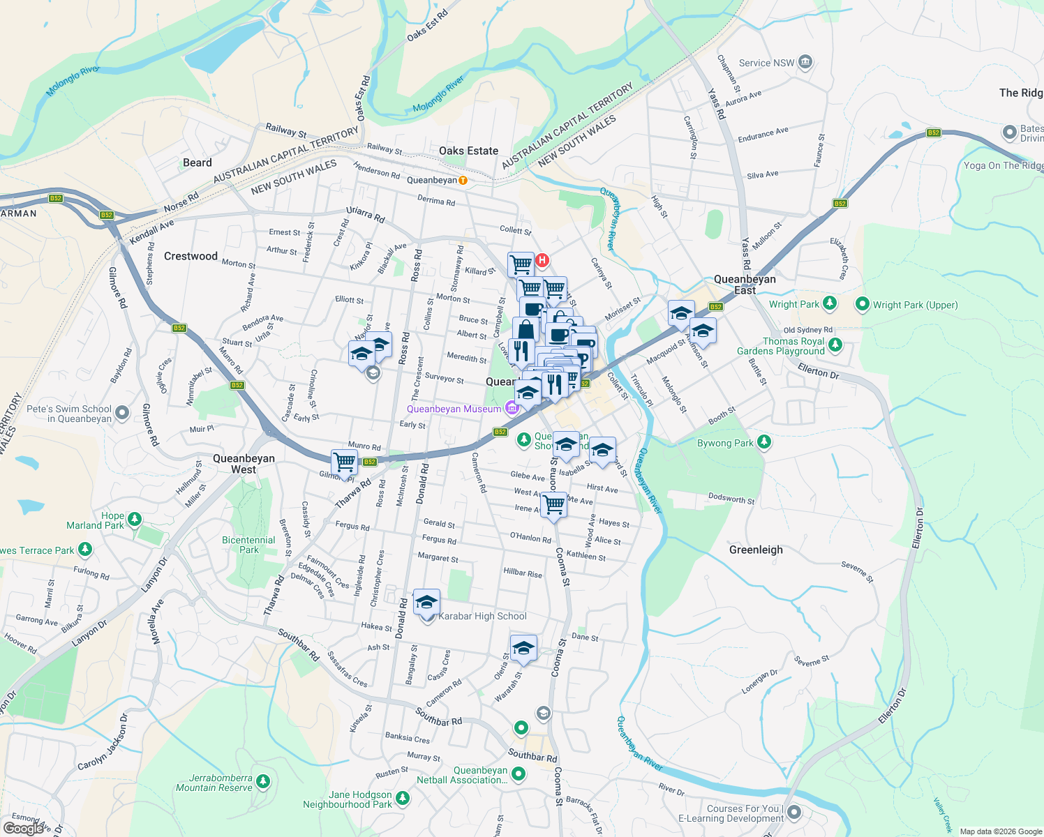 map of restaurants, bars, coffee shops, grocery stores, and more near in 