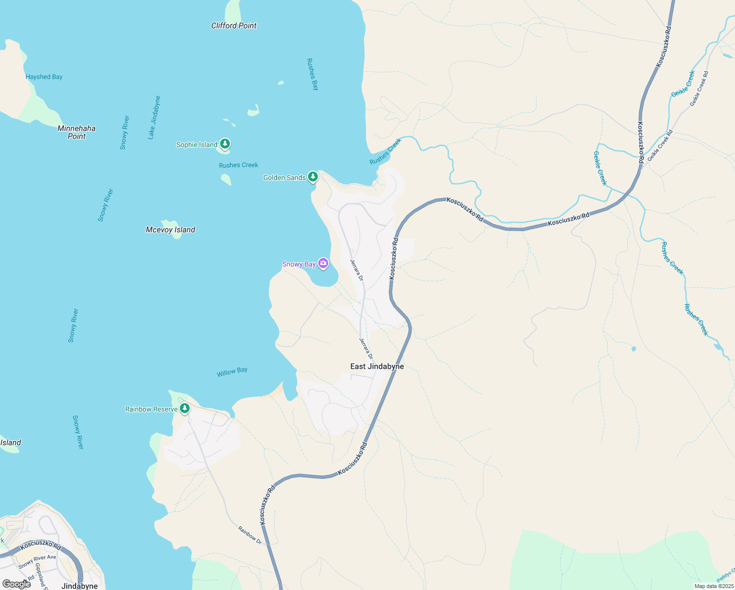 map of restaurants, bars, coffee shops, grocery stores, and more near 1 Acacia Place in East Jindabyne