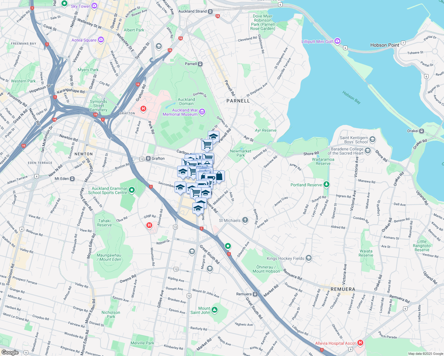 map of restaurants, bars, coffee shops, grocery stores, and more near 31 John Stokes Terrace in Auckland