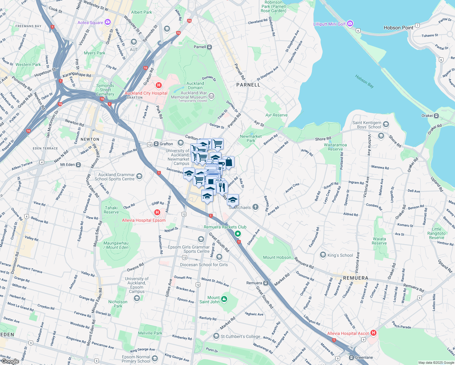 map of restaurants, bars, coffee shops, grocery stores, and more near 5 Joseph Banks Terrace in Auckland