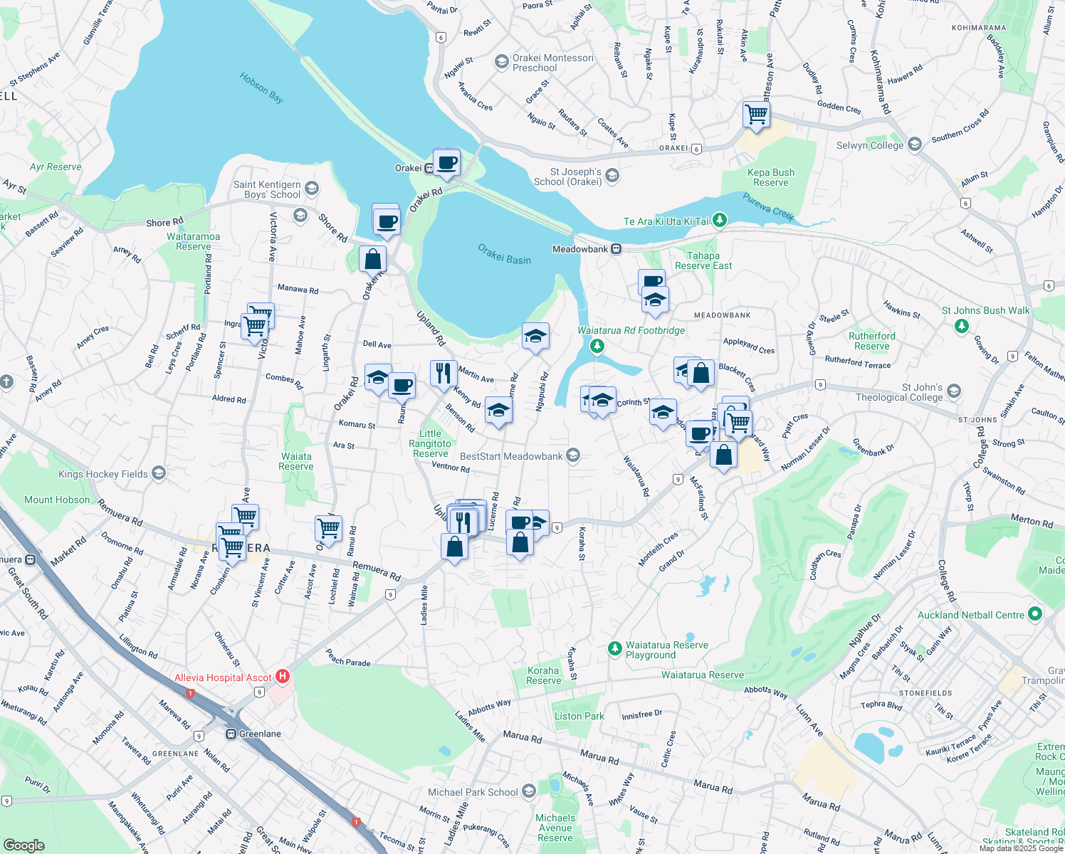 map of restaurants, bars, coffee shops, grocery stores, and more near Ngapuhi Road in Auckland