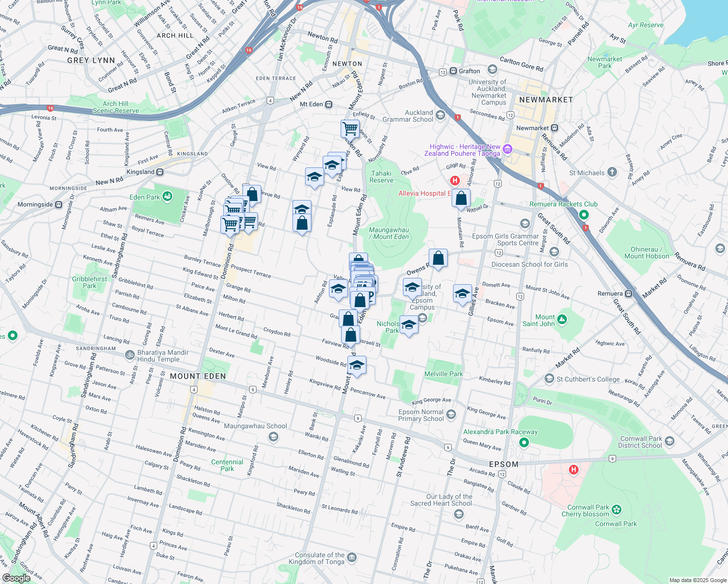 map of restaurants, bars, coffee shops, grocery stores, and more near 410A Mount Eden Road in Auckland