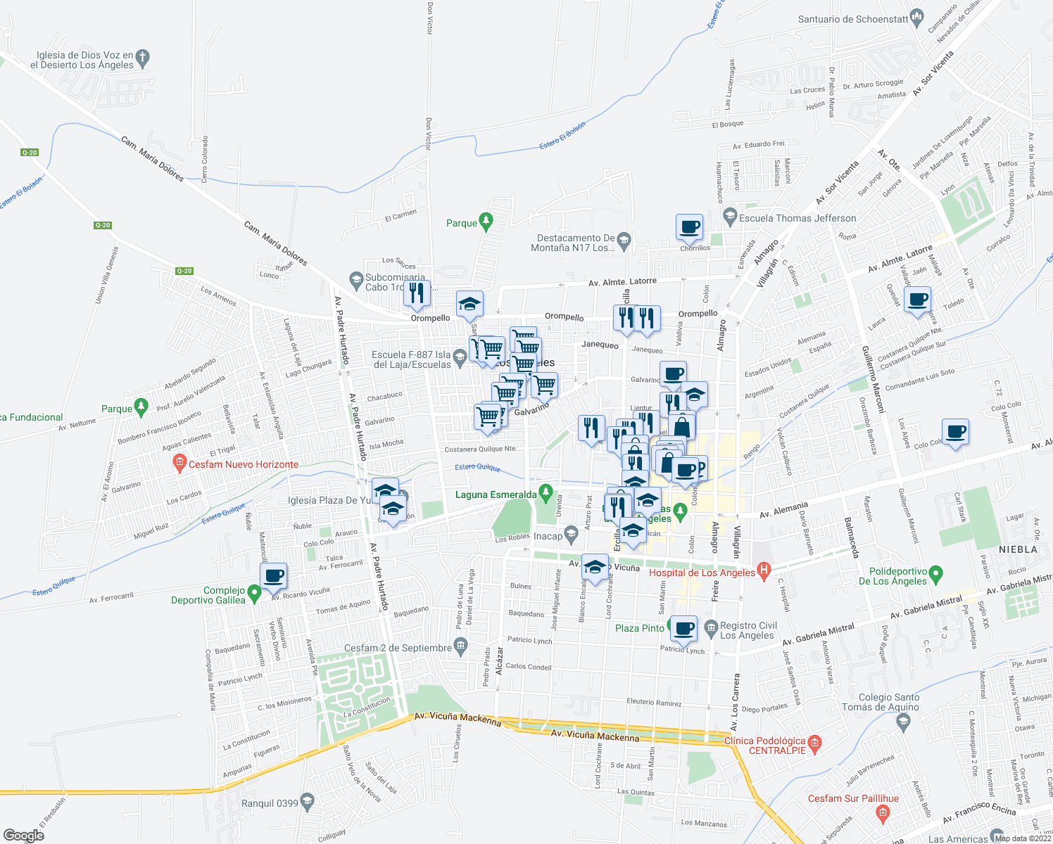 map of restaurants, bars, coffee shops, grocery stores, and more near Avenida Los Angeles in Los Angeles