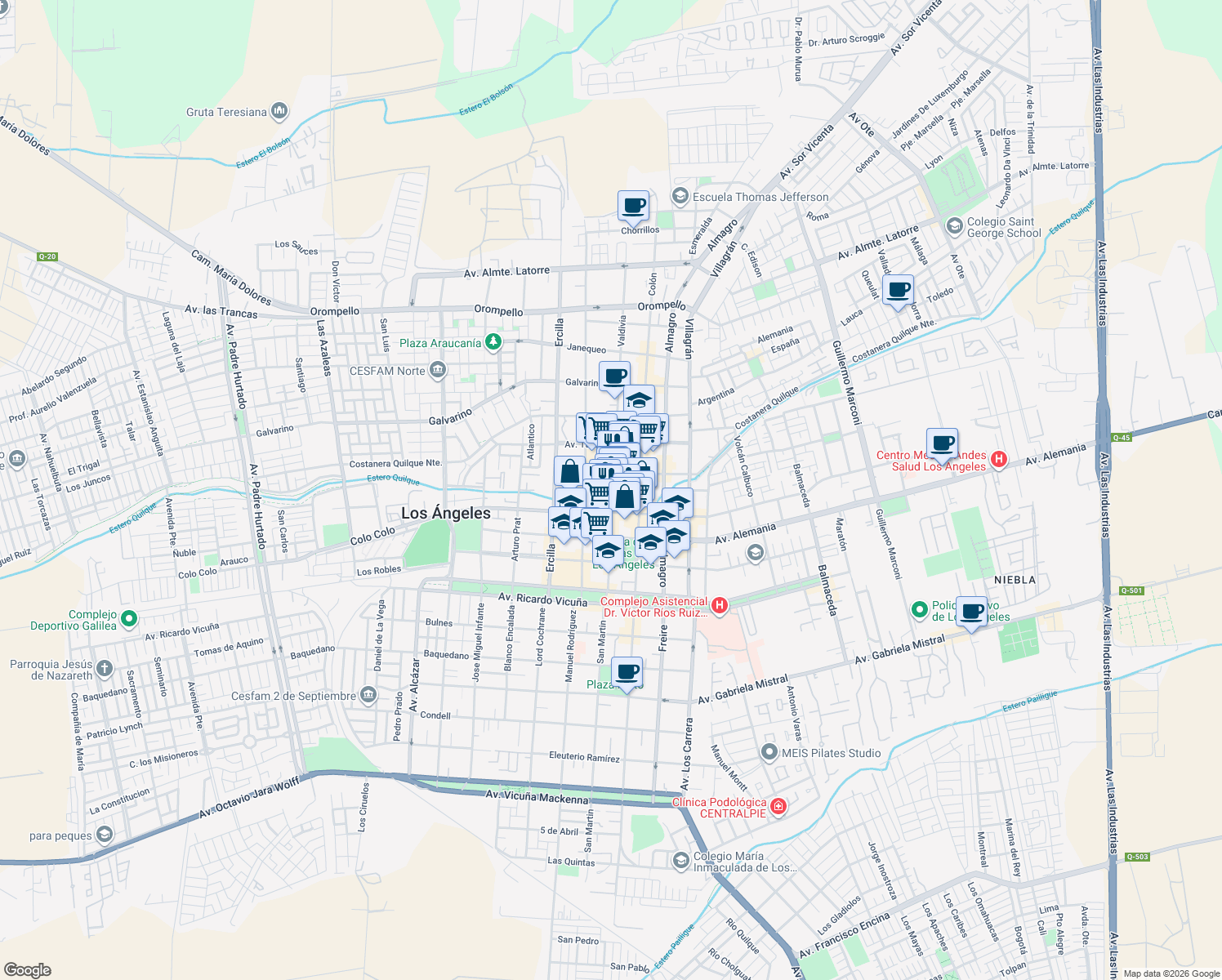 map of restaurants, bars, coffee shops, grocery stores, and more near 440 Valdivia in Los Angeles