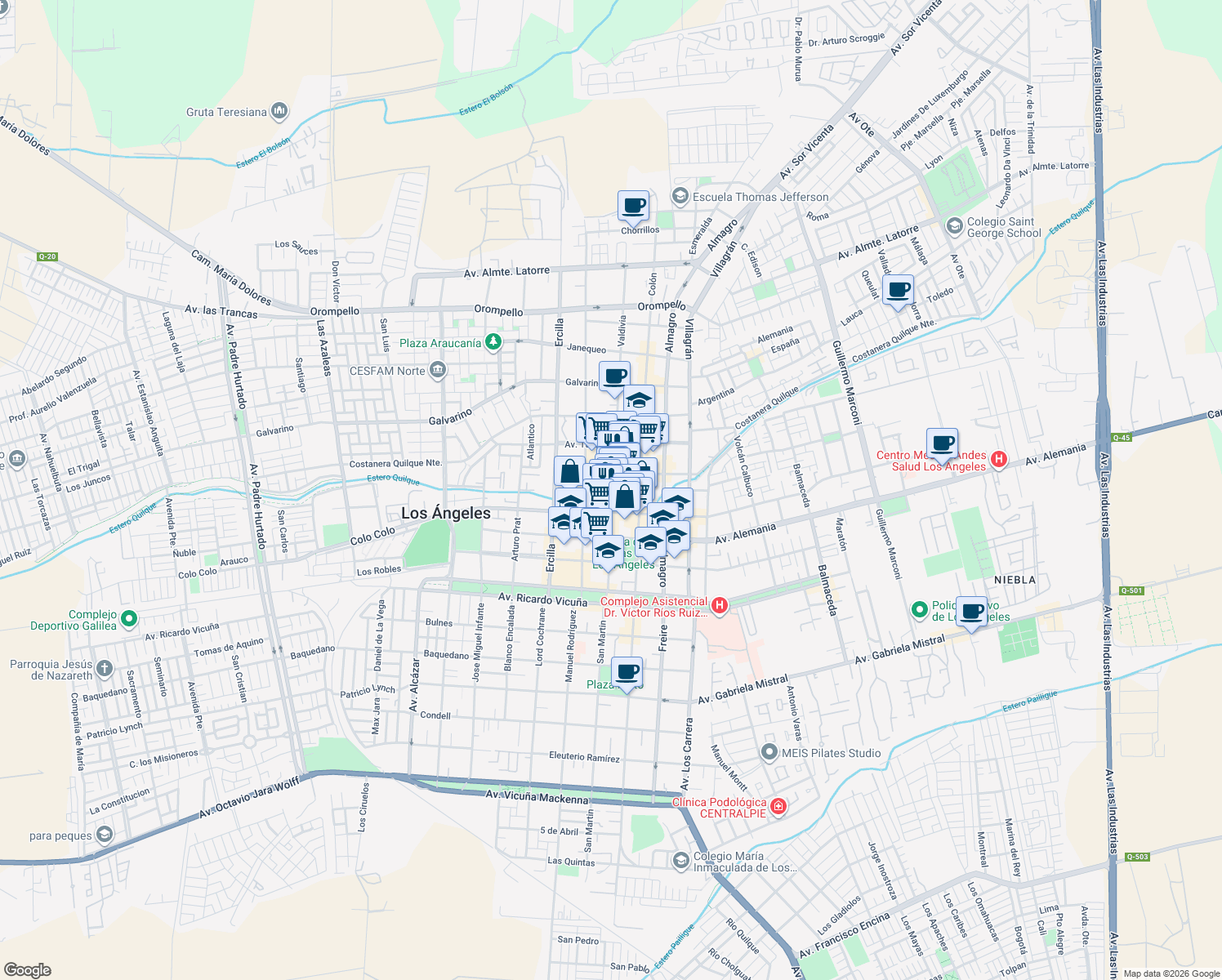 map of restaurants, bars, coffee shops, grocery stores, and more near 440 Valdivia in Los Angeles