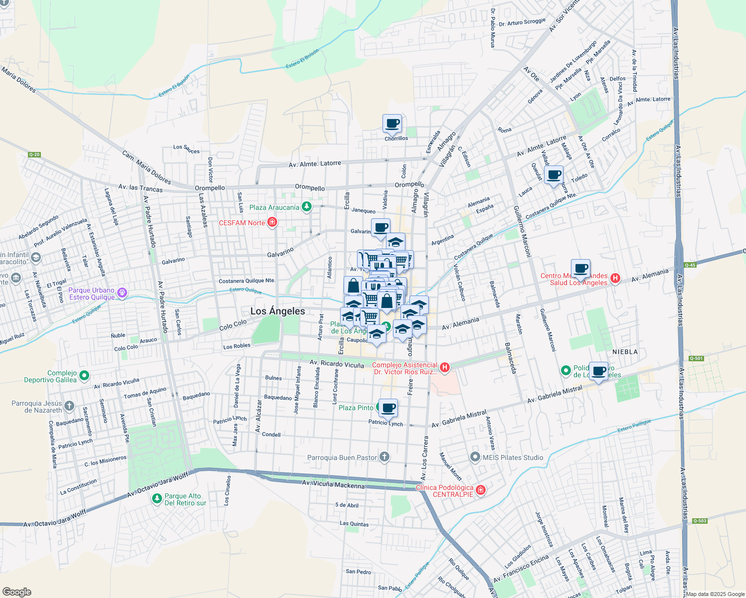 map of restaurants, bars, coffee shops, grocery stores, and more near 440 Valdivia in Los Angeles