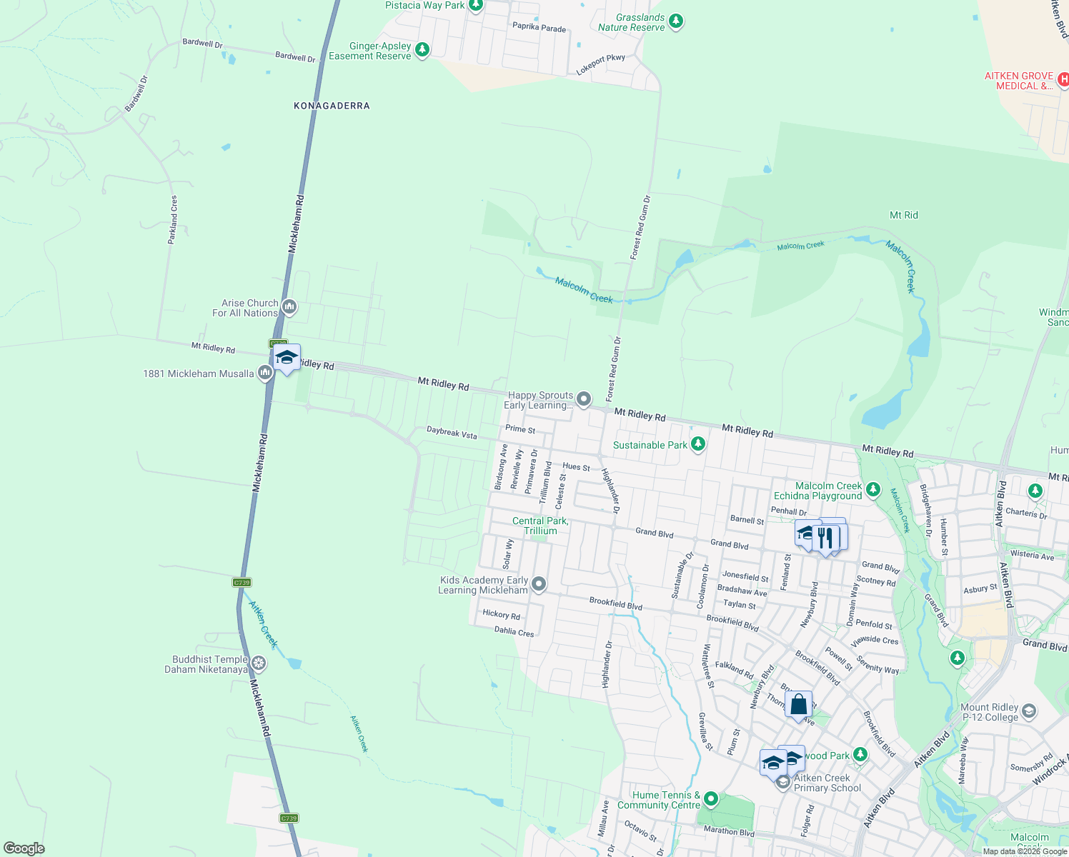 map of restaurants, bars, coffee shops, grocery stores, and more near 16 Prime Street in Mickleham