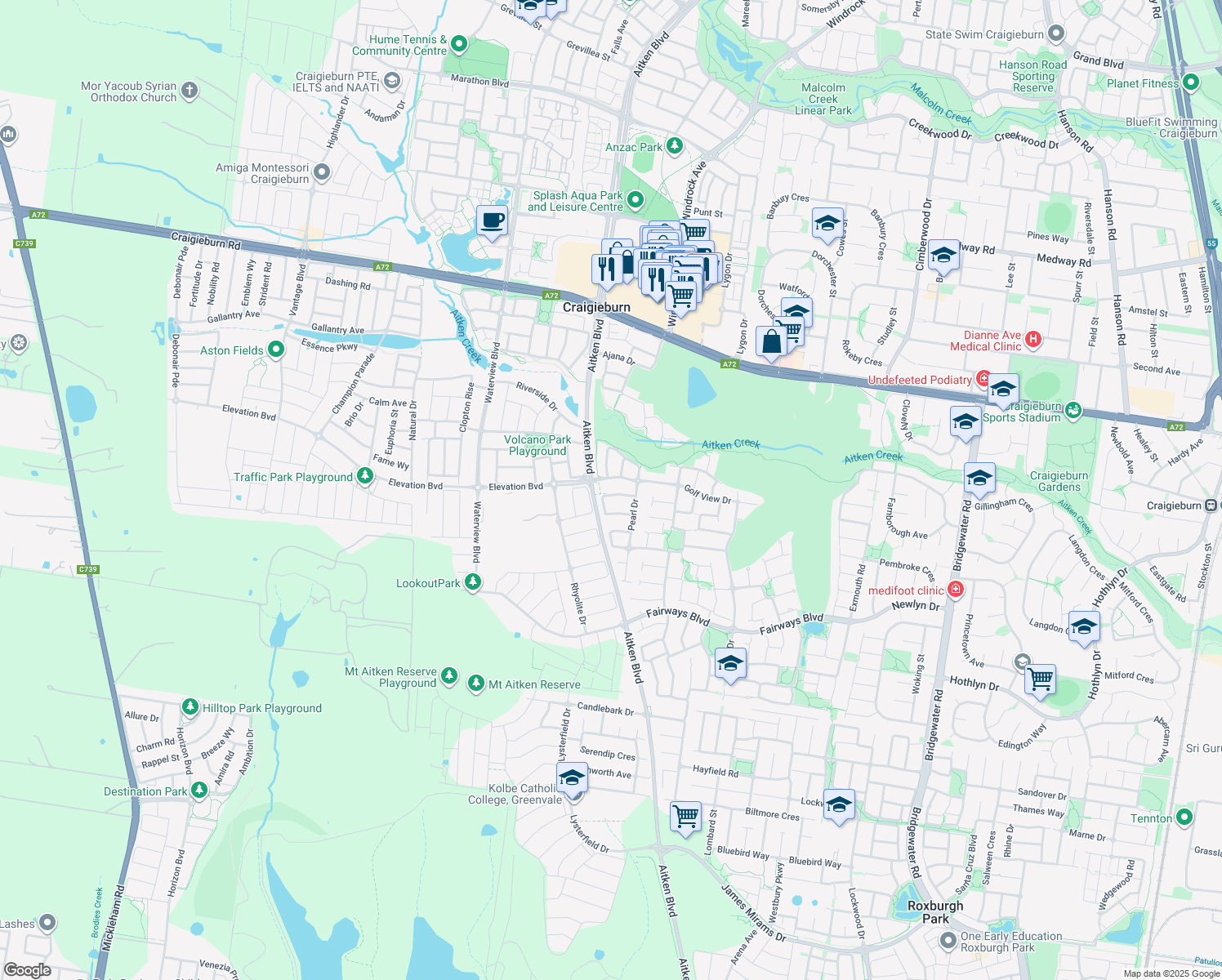 map of restaurants, bars, coffee shops, grocery stores, and more near 16 Cable Circuit in Craigieburn