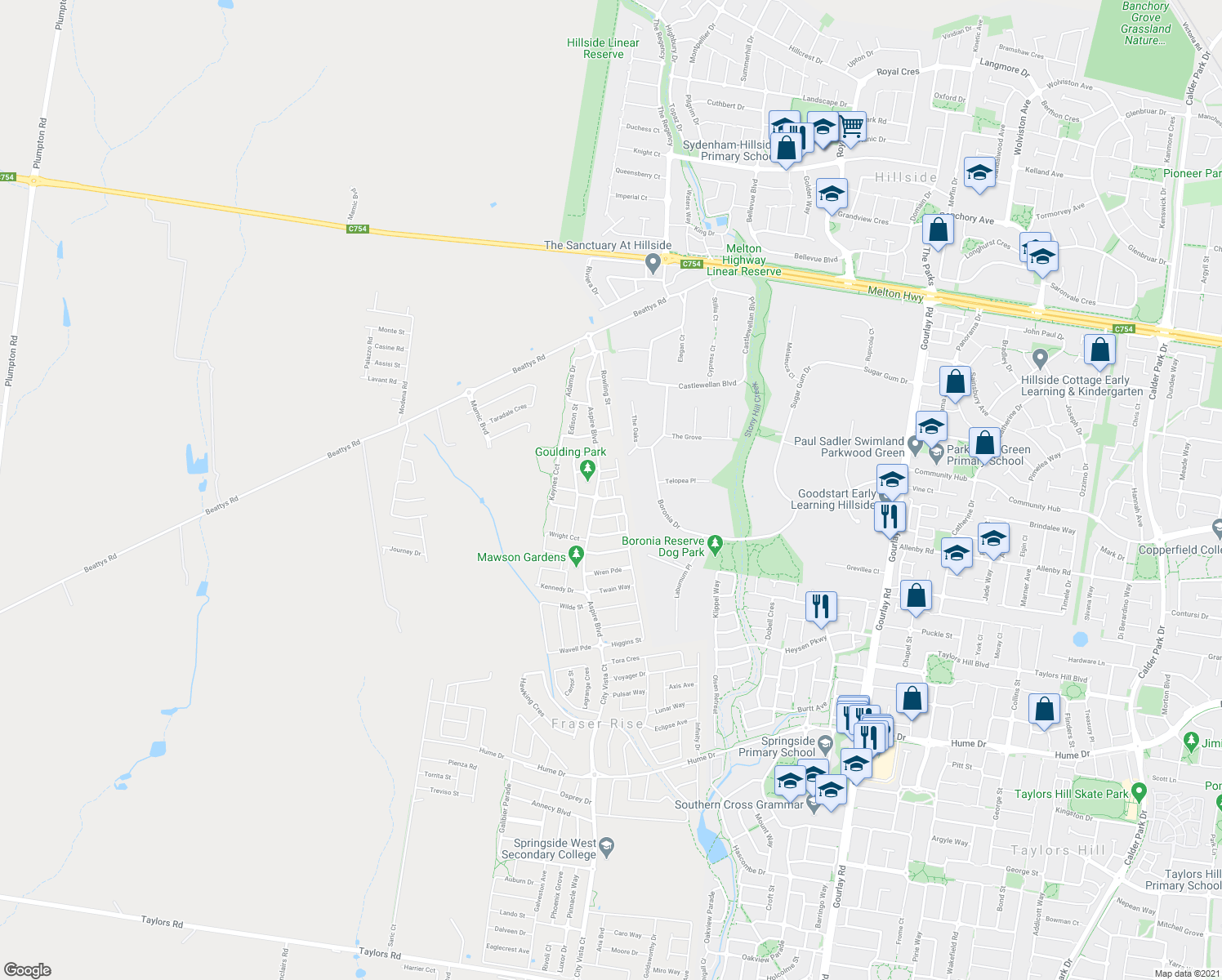 map of restaurants, bars, coffee shops, grocery stores, and more near 13 Armstrong Walk in Plumpton