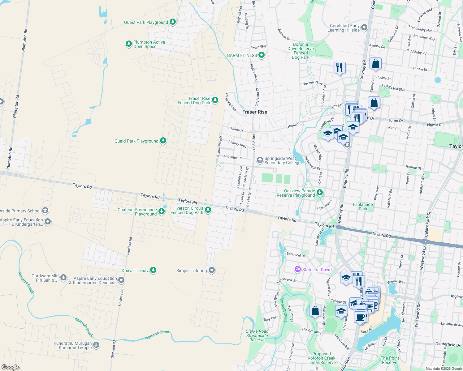map of restaurants, bars, coffee shops, grocery stores, and more near Galveston Avenue in Plumpton