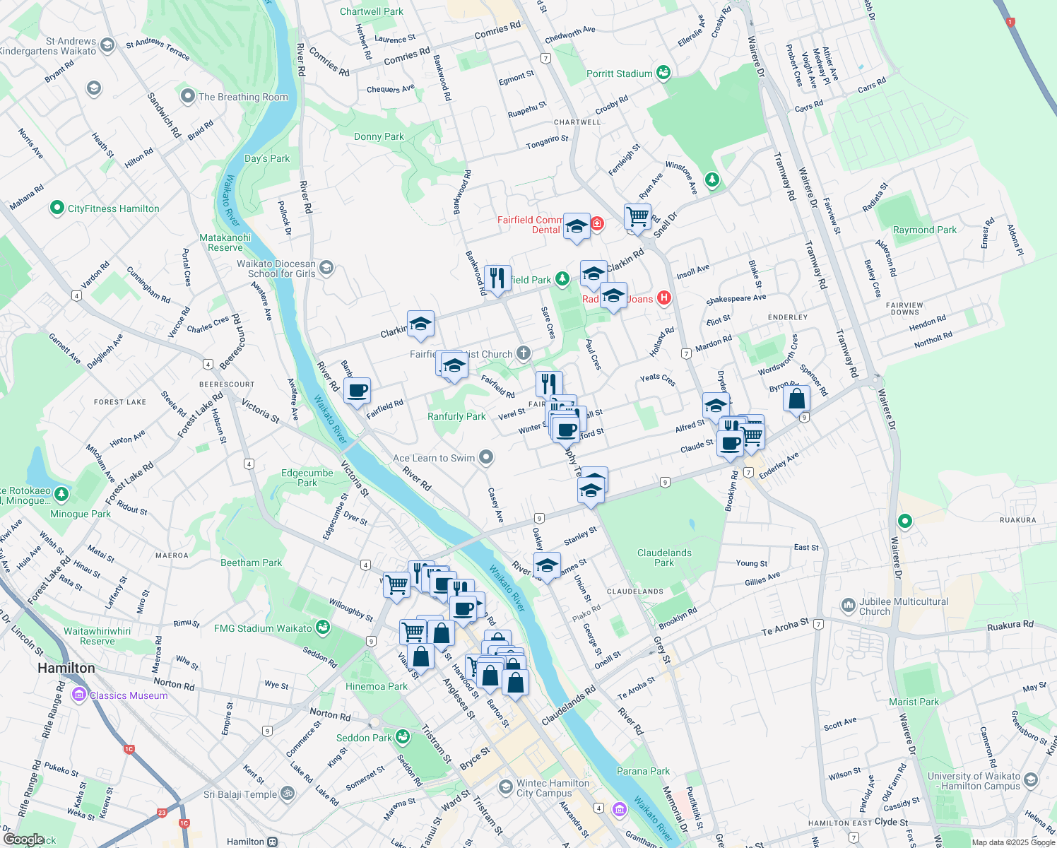 map of restaurants, bars, coffee shops, grocery stores, and more near 14 Winter Street in Hamilton