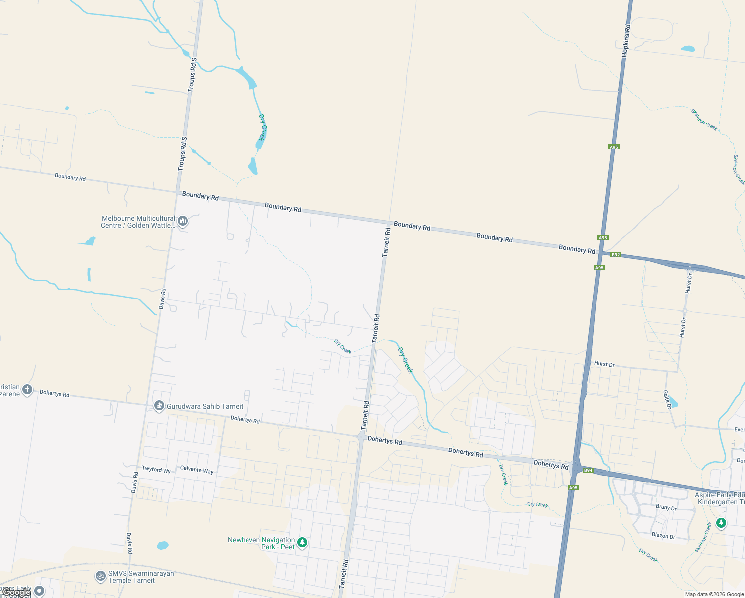 map of restaurants, bars, coffee shops, grocery stores, and more near 1150 Tarneit Road in Tarneit
