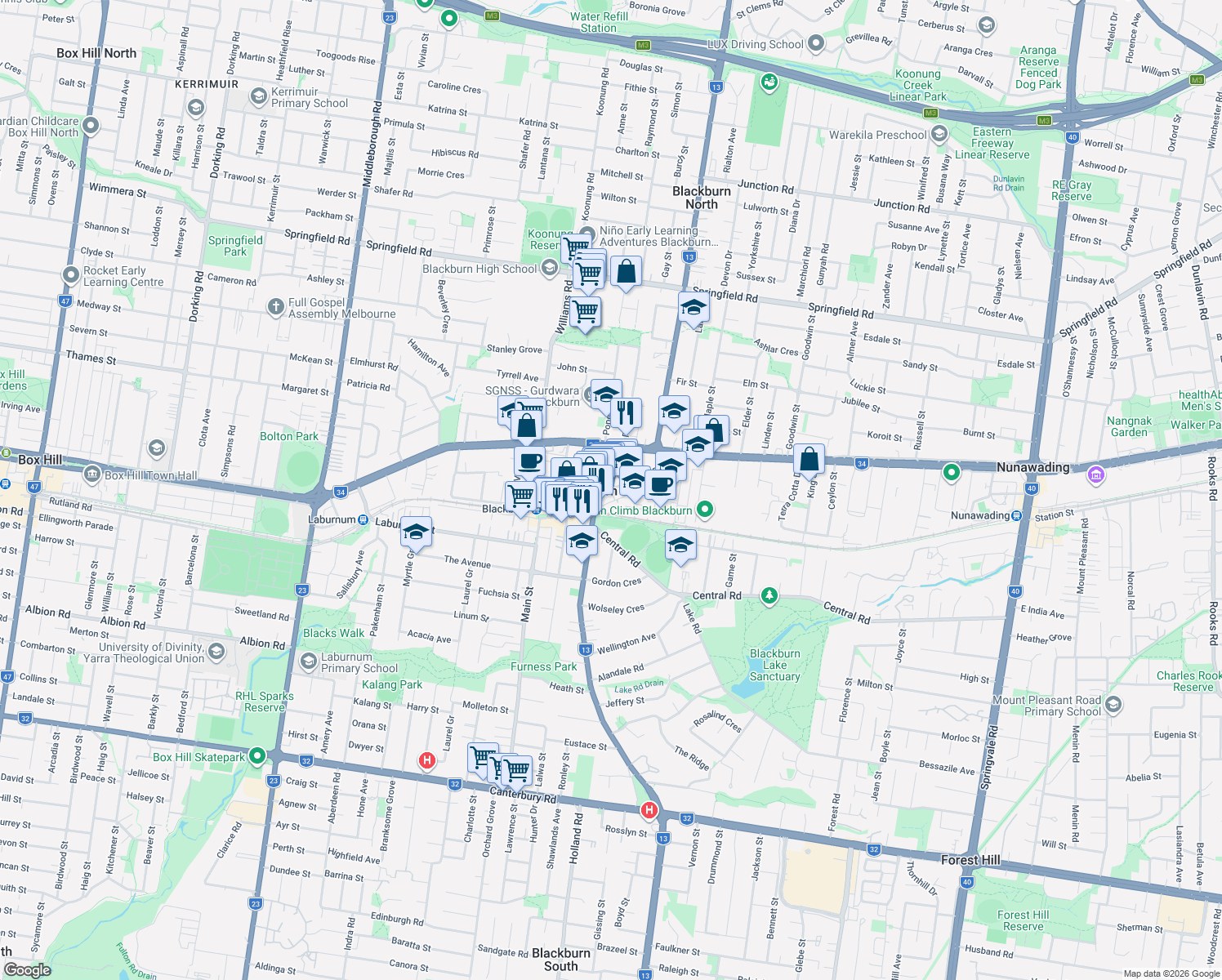 map of restaurants, bars, coffee shops, grocery stores, and more near in Blackburn