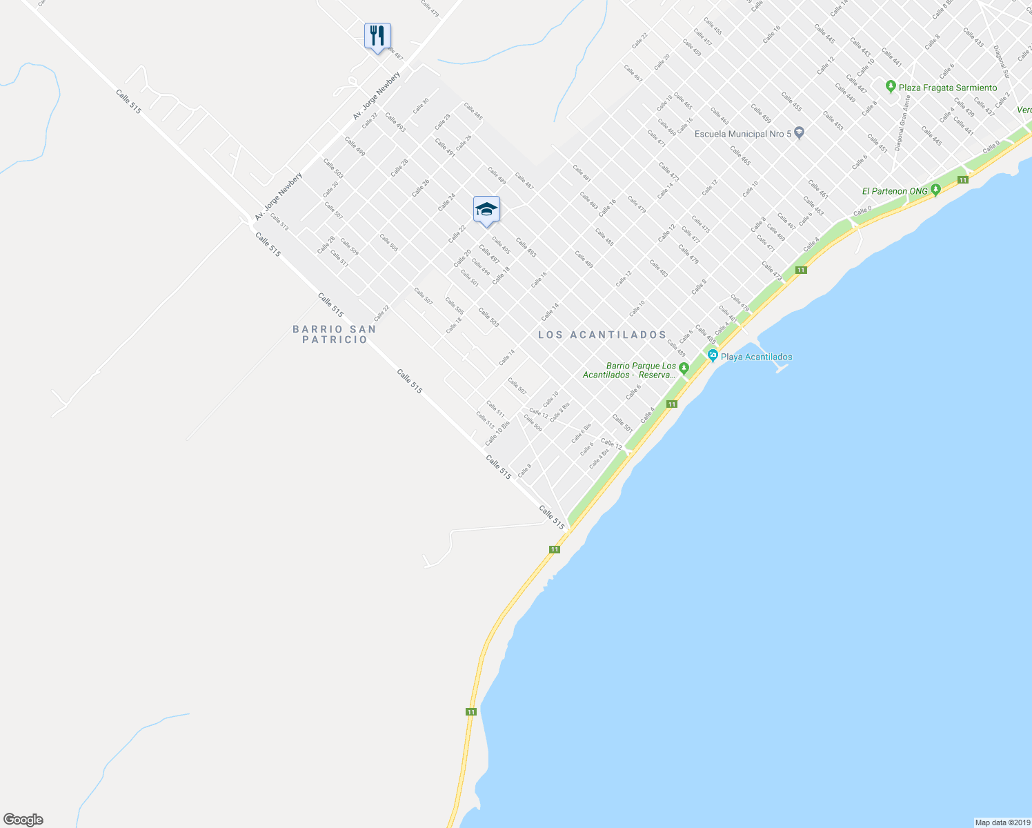 map of restaurants, bars, coffee shops, grocery stores, and more near Calle 10 Bis in Mar del Plata
