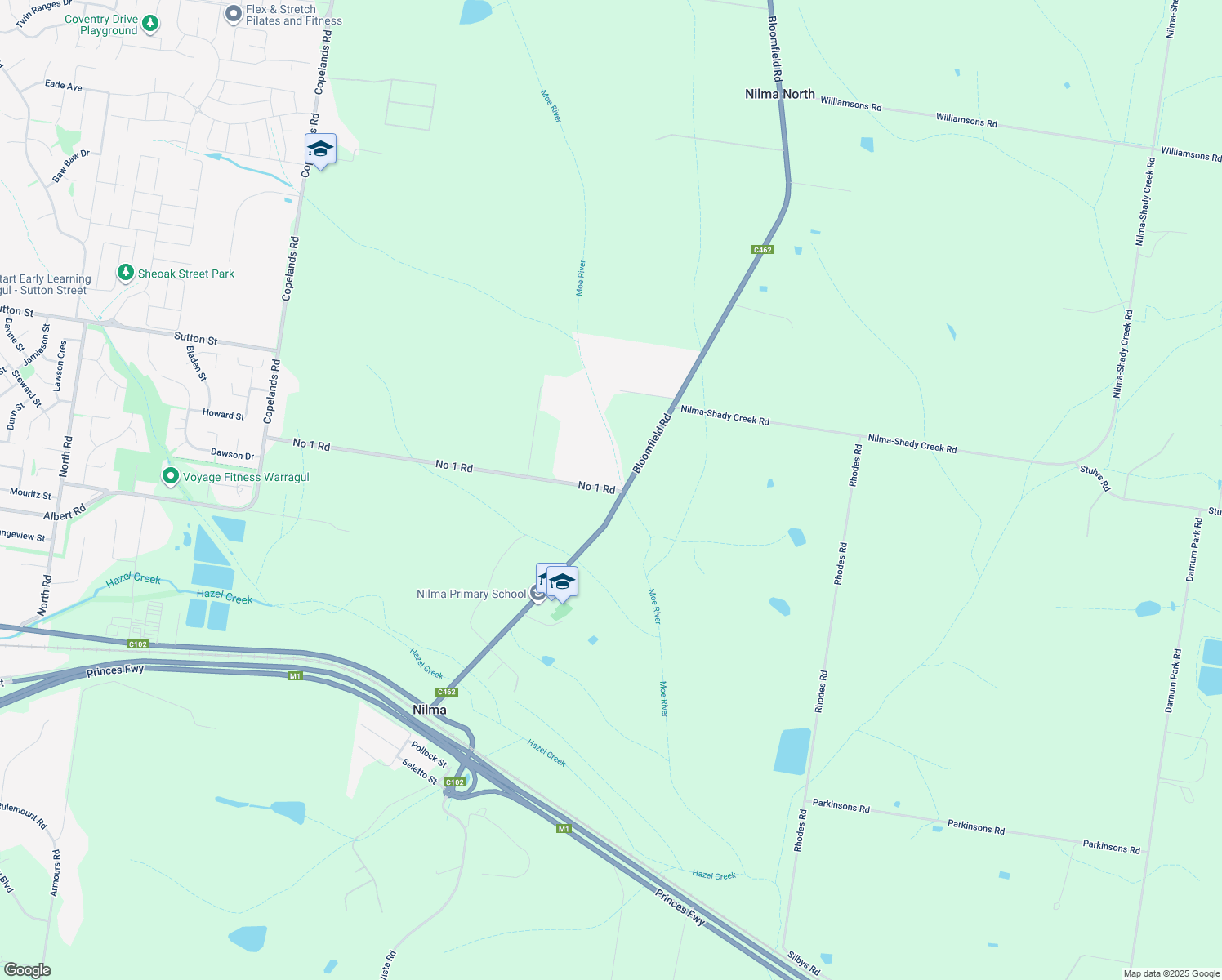 map of restaurants, bars, coffee shops, grocery stores, and more near 155 No 1 Road in Nilma