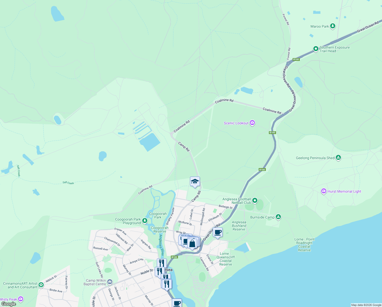 map of restaurants, bars, coffee shops, grocery stores, and more near in Mount Duneed