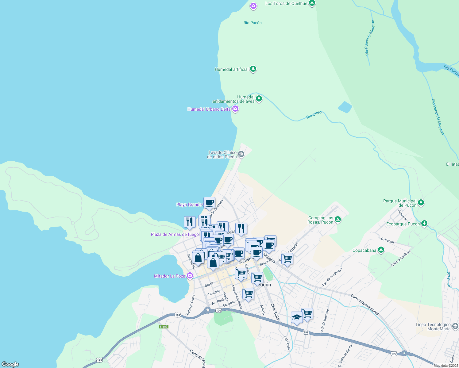 map of restaurants, bars, coffee shops, grocery stores, and more near Ramon Quezada in Cautín