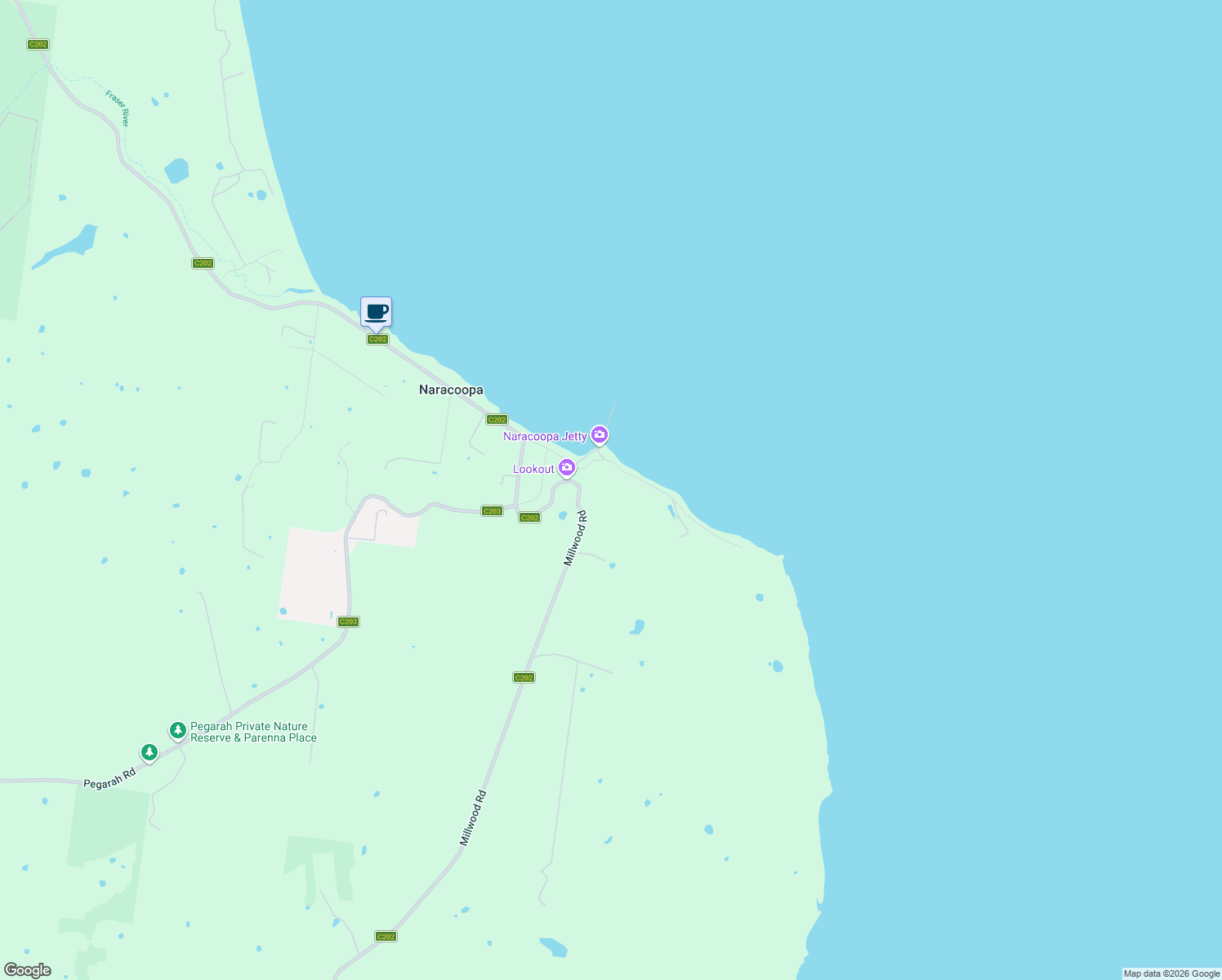 map of restaurants, bars, coffee shops, grocery stores, and more near 1164 Millwood Road in Naracoopa