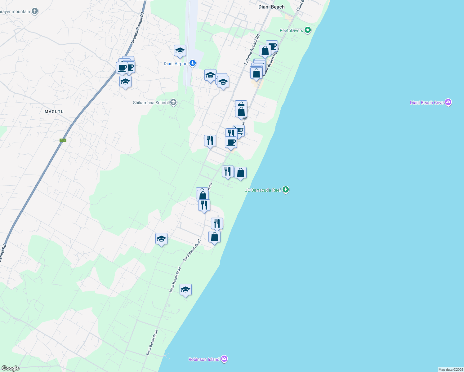 map of restaurants, bars, coffee shops, grocery stores, and more near in Coast