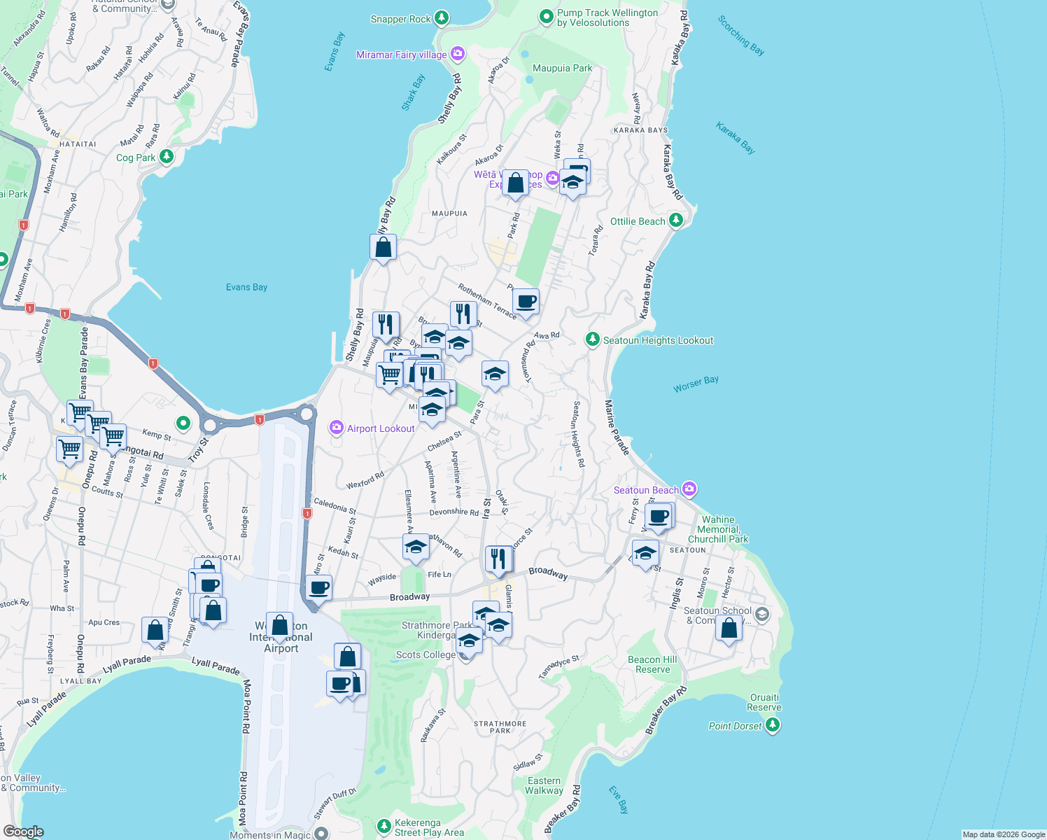 map of restaurants, bars, coffee shops, grocery stores, and more near 39 Athens Street in Wellington