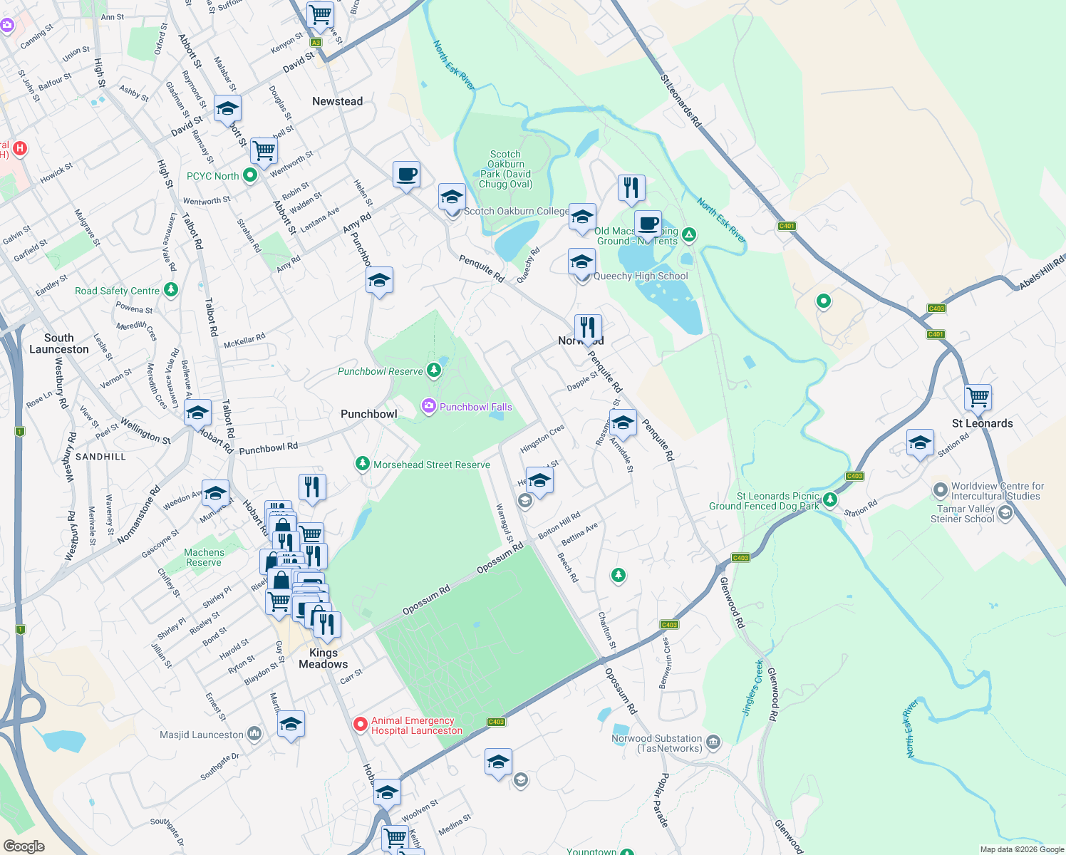 map of restaurants, bars, coffee shops, grocery stores, and more near 59 Norwood Avenue in Norwood