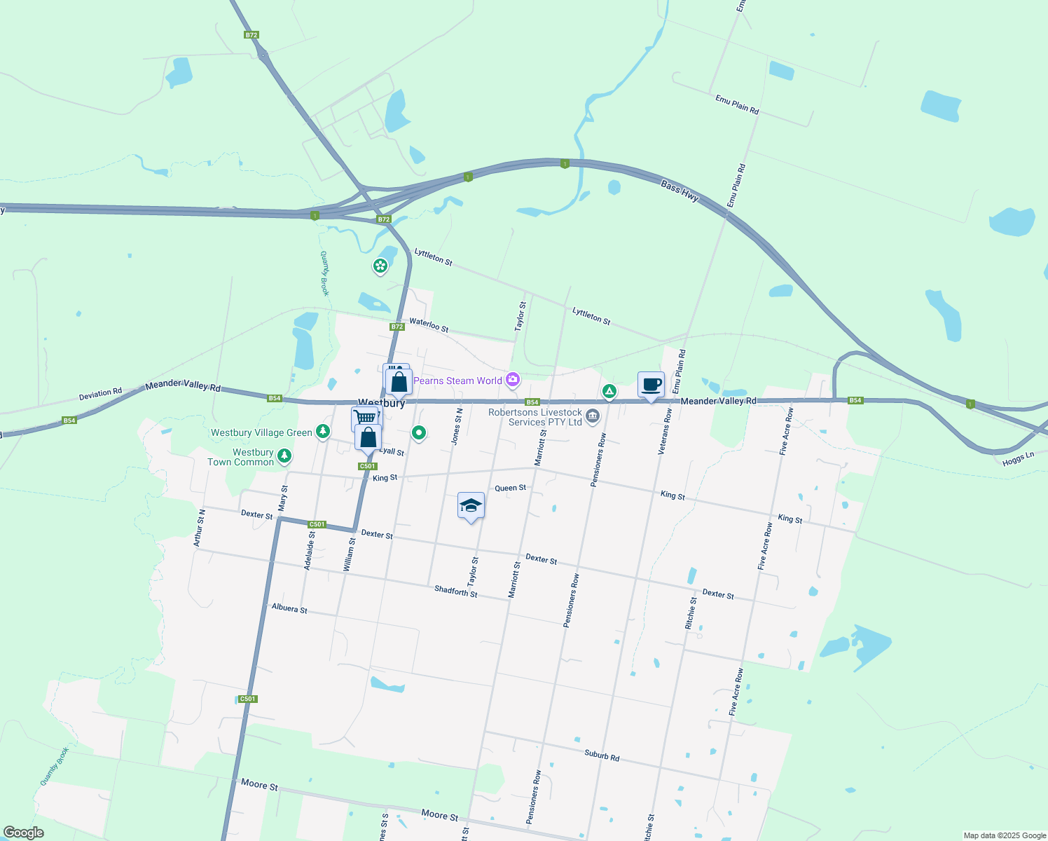 map of restaurants, bars, coffee shops, grocery stores, and more near 40 Marriott Street in Westbury