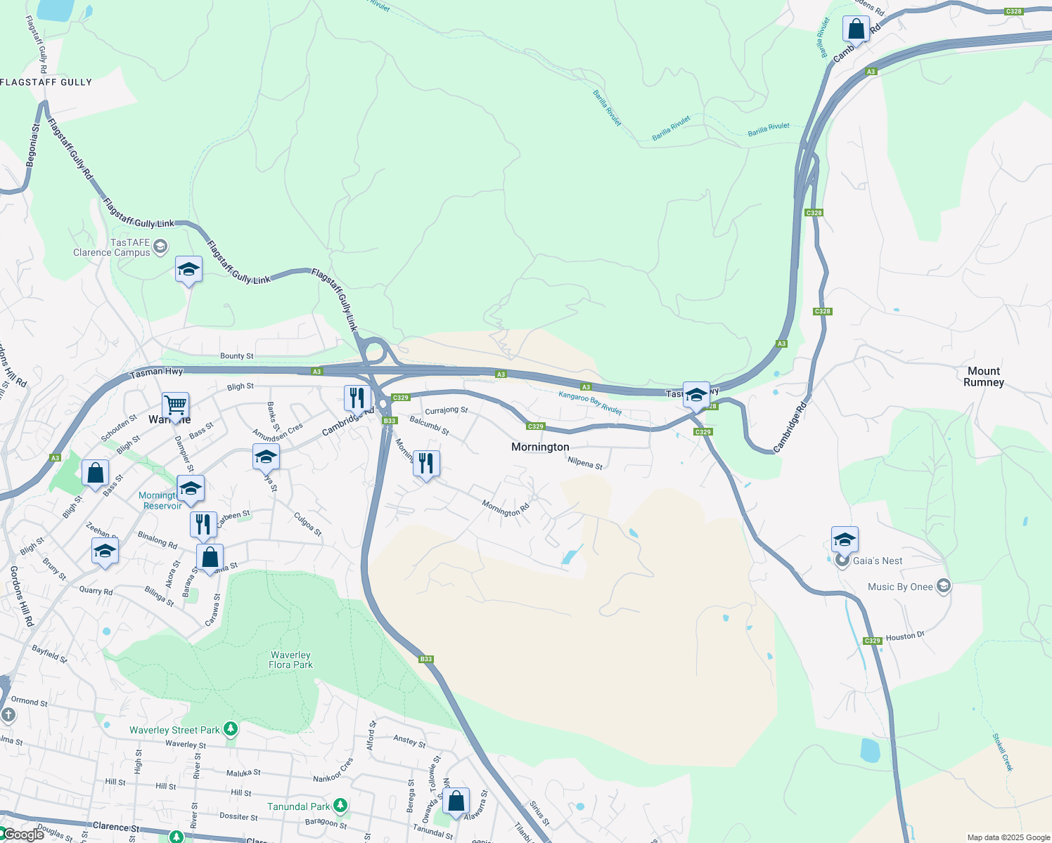 map of restaurants, bars, coffee shops, grocery stores, and more near 17 Brookston Drive in Mornington