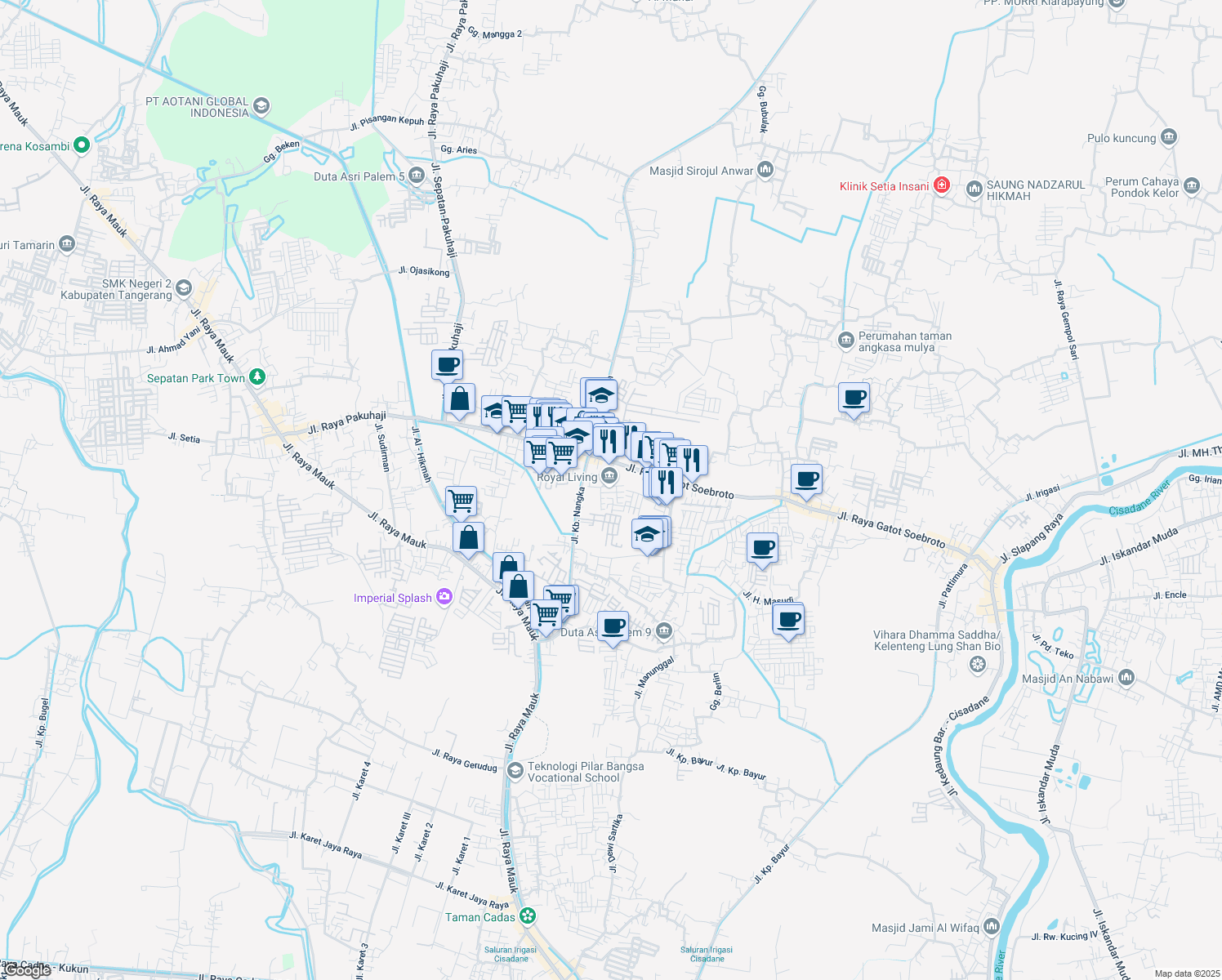 map of restaurants, bars, coffee shops, grocery stores, and more near in Tangerang