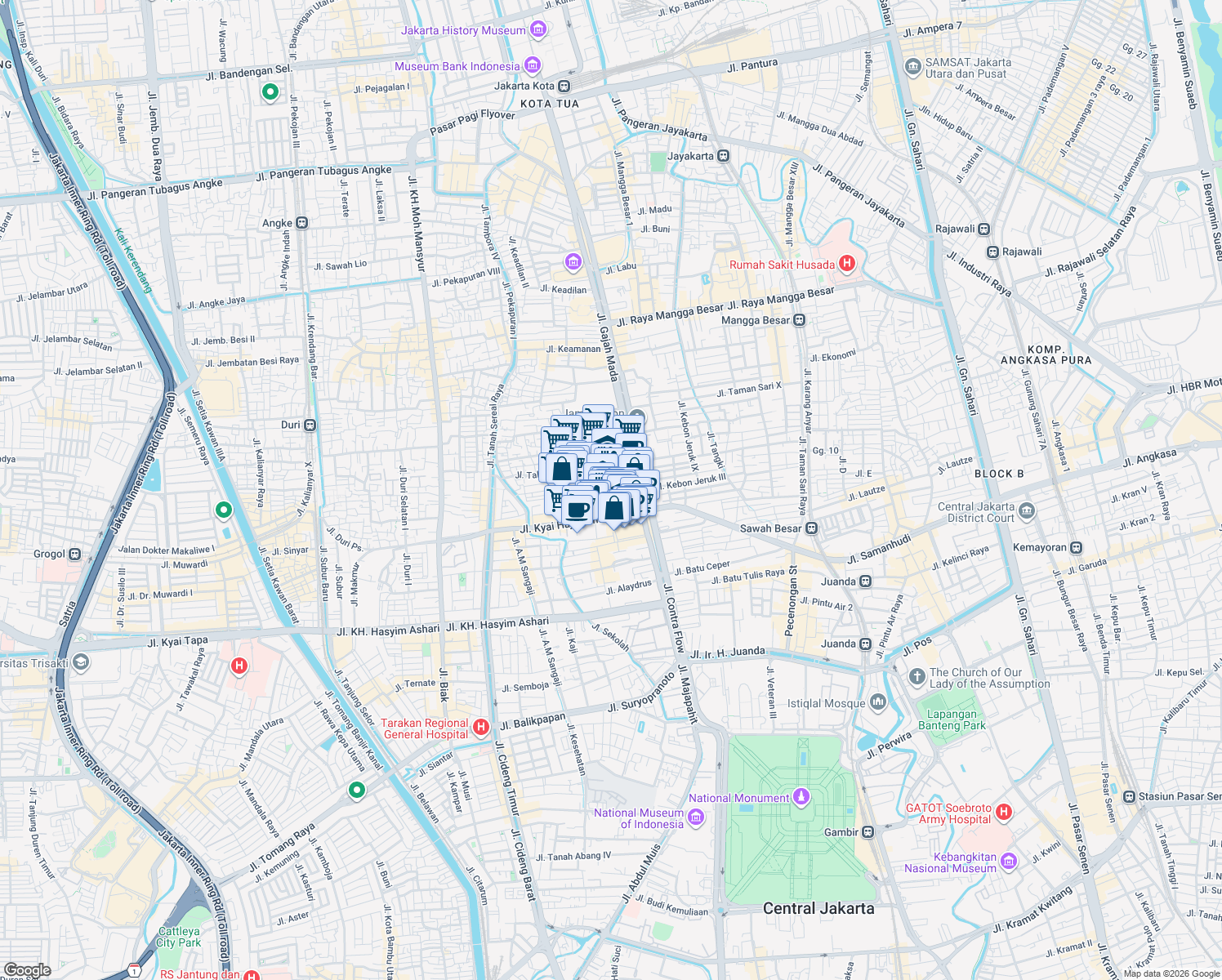map of restaurants, bars, coffee shops, grocery stores, and more near no. 19 Jalan Ketapang Utara 1 in Kota Jakarta Barat