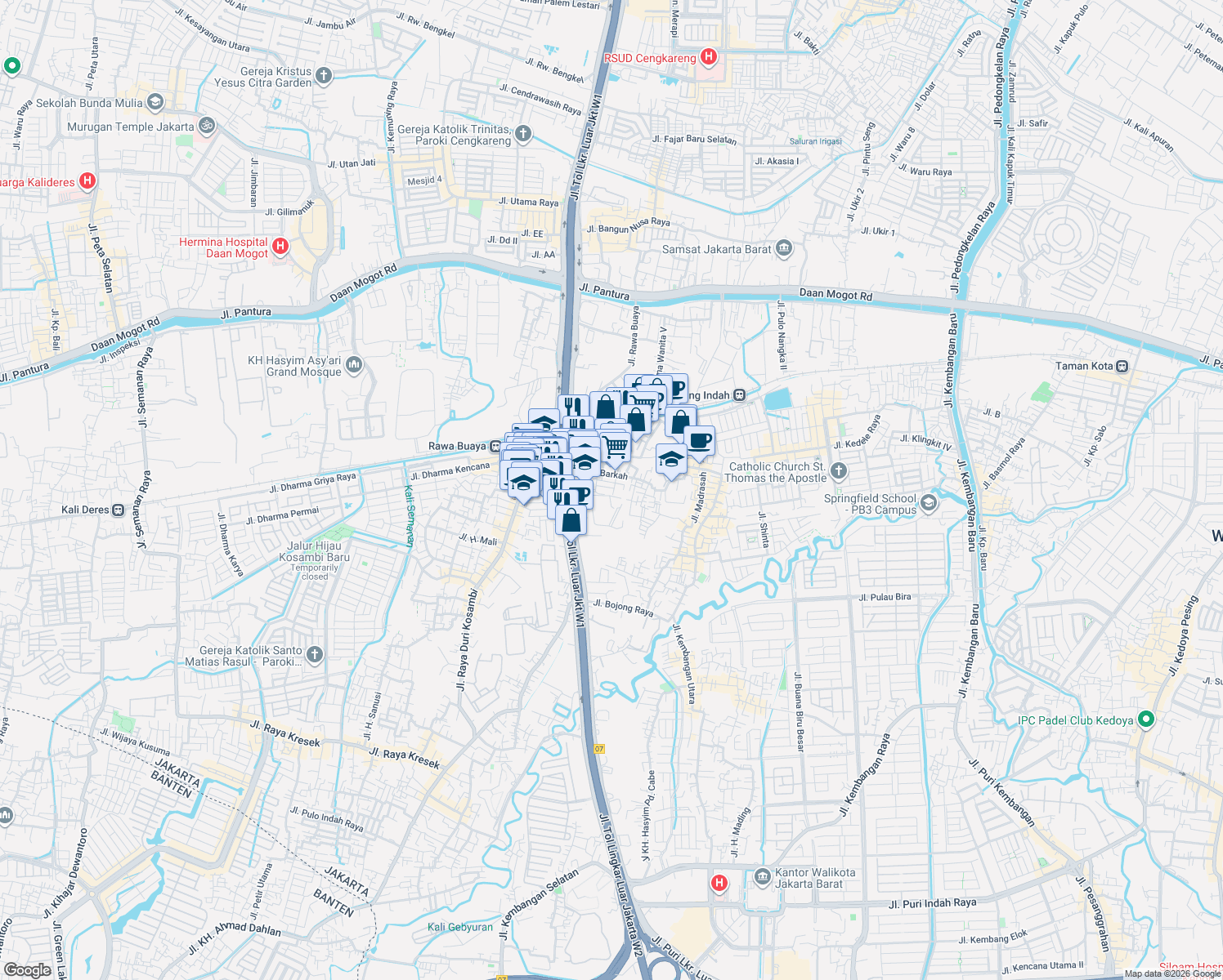 map of restaurants, bars, coffee shops, grocery stores, and more near 41H Jalan Al Barkah 2 in Kota Jakarta Barat