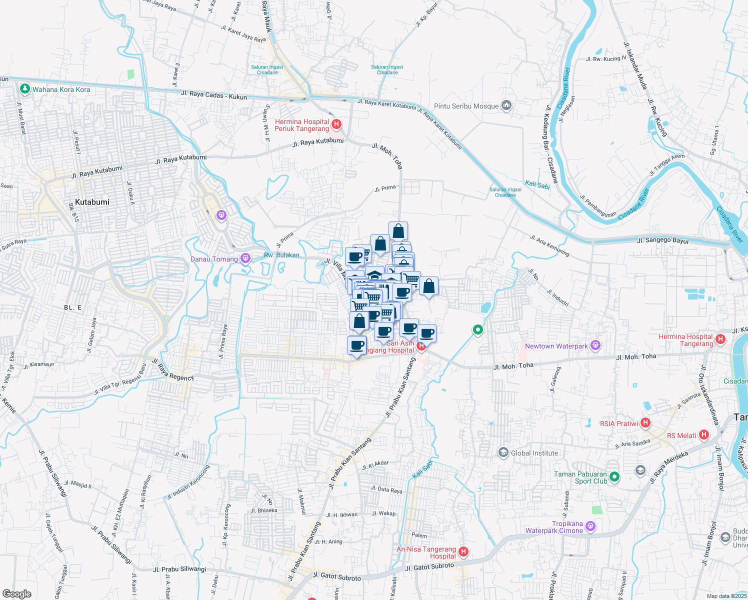 map of restaurants, bars, coffee shops, grocery stores, and more near No.26 Jalan Villa Mutiara Pluit in Kota Tangerang