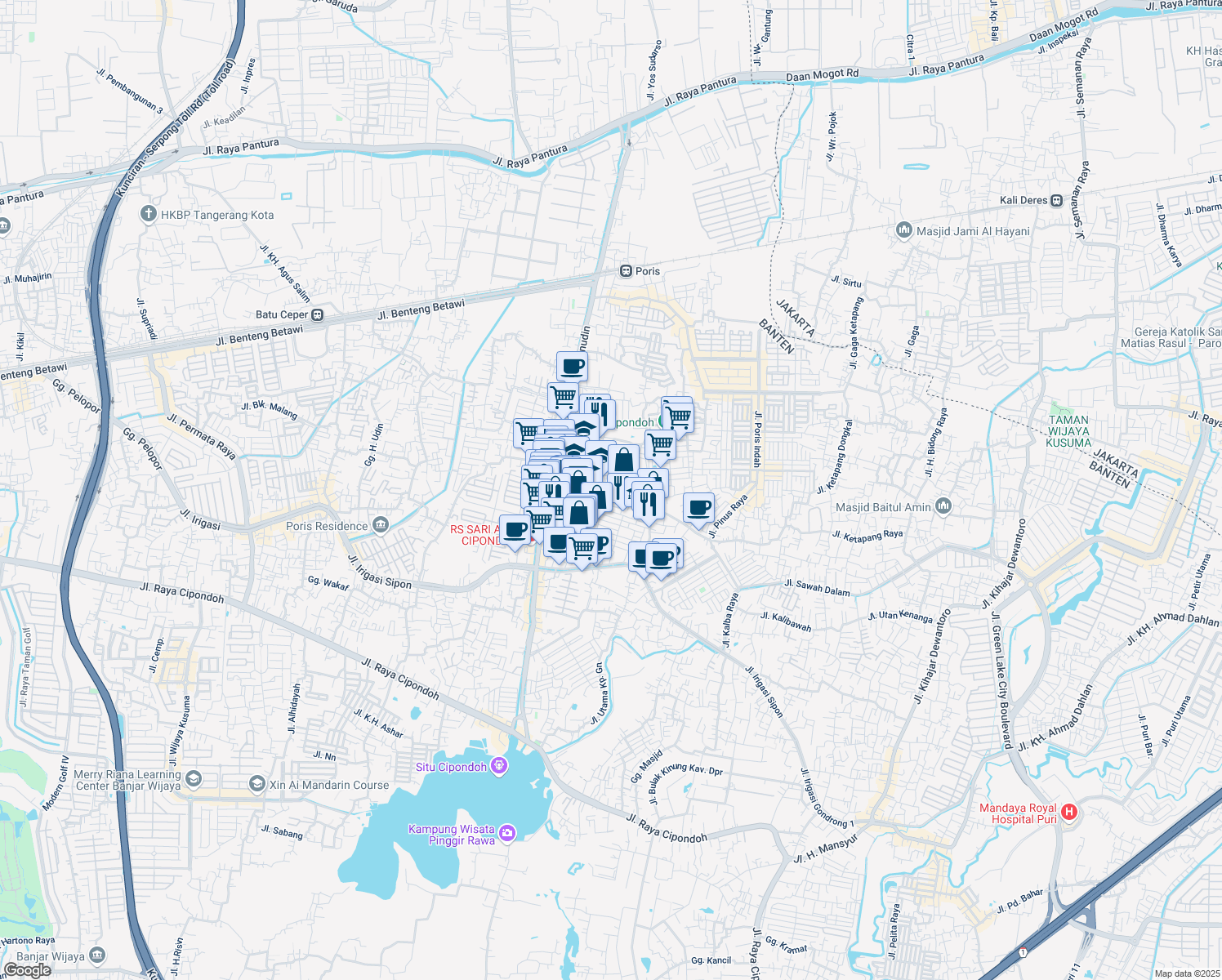 map of restaurants, bars, coffee shops, grocery stores, and more near 2 Jalan Gelora Raya in Kota Tangerang
