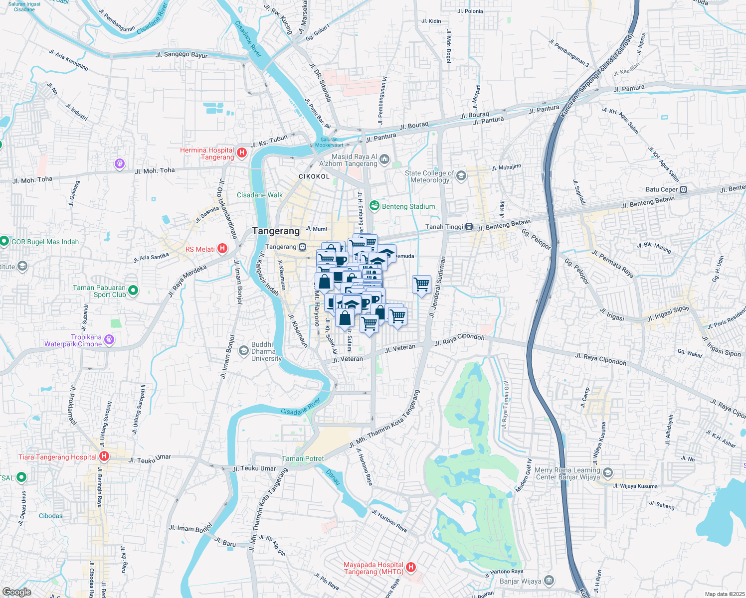 map of restaurants, bars, coffee shops, grocery stores, and more near 2 Jalan Taman Makam Pahlawan Taruna in Kota Tangerang