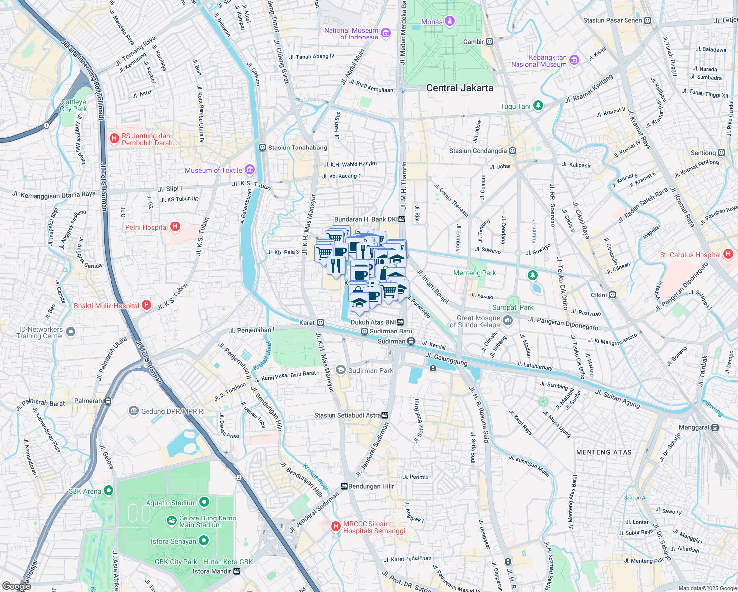 map of restaurants, bars, coffee shops, grocery stores, and more near 10 Jalan Martapura in Kota Jakarta Pusat
