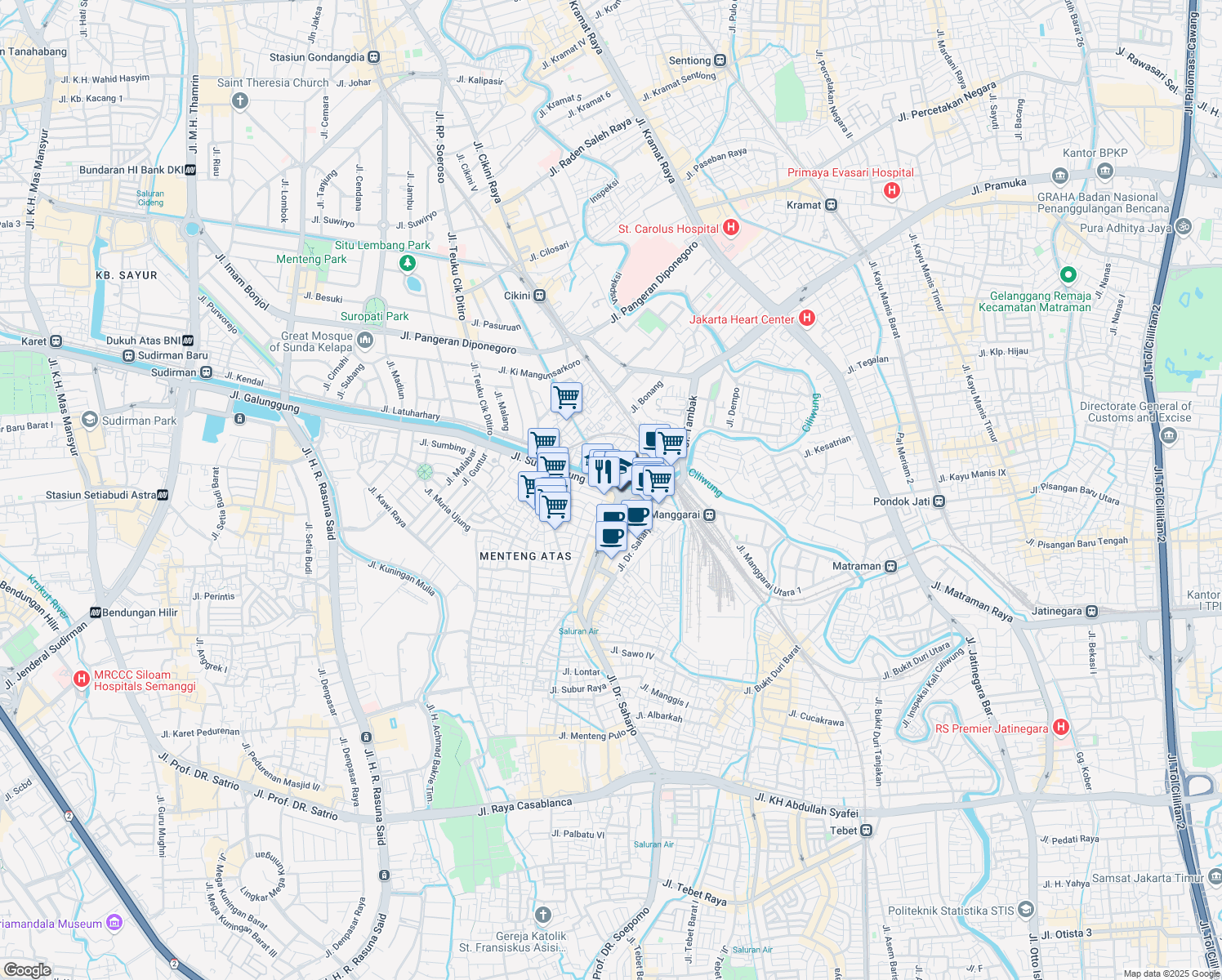 map of restaurants, bars, coffee shops, grocery stores, and more near 65d Jalan Sultan Agung in Kota Jakarta Selatan