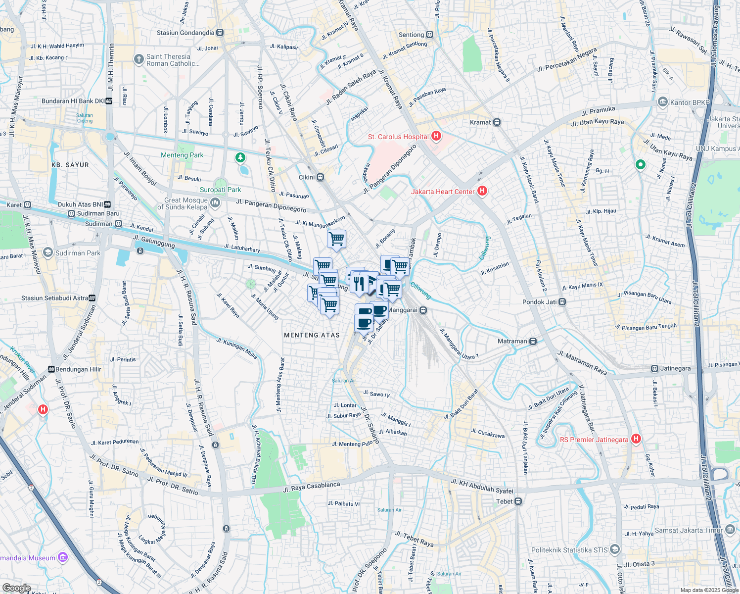 map of restaurants, bars, coffee shops, grocery stores, and more near 65d Jalan Sultan Agung in Kota Jakarta Selatan