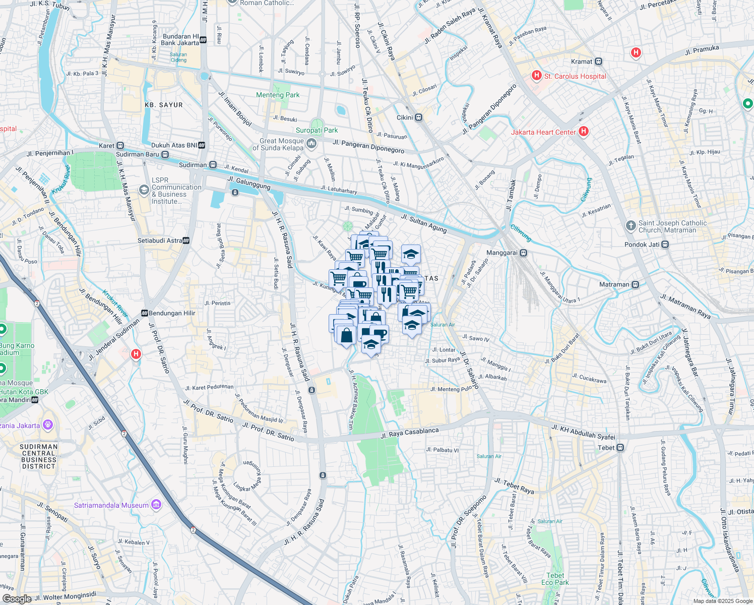 map of restaurants, bars, coffee shops, grocery stores, and more near in South Jakarta City