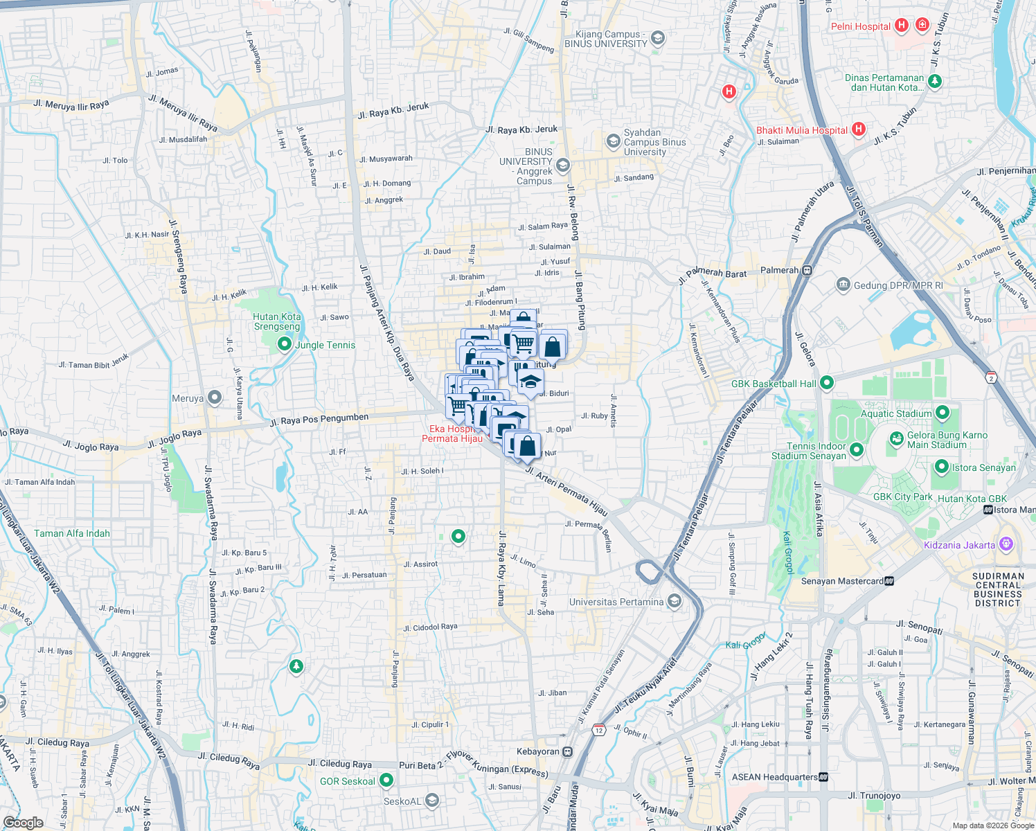 map of restaurants, bars, coffee shops, grocery stores, and more near 2 Jalan Taman Biduri in Kota Jakarta Selatan
