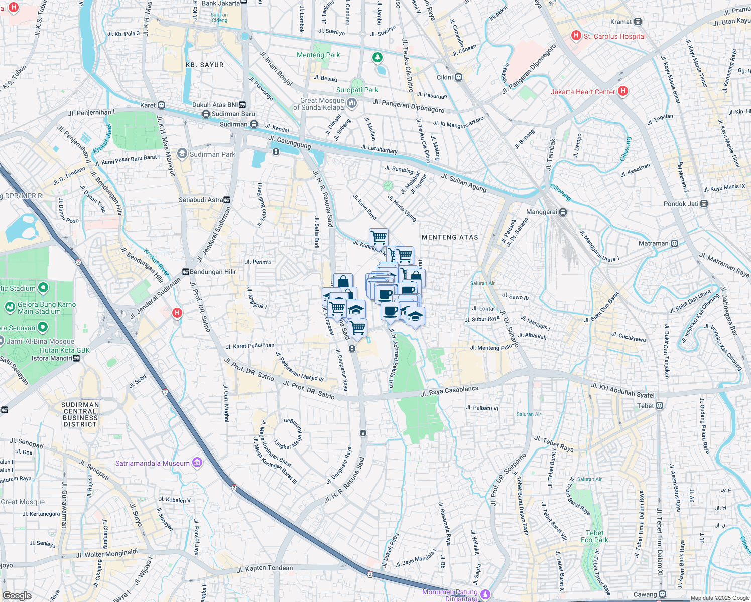 map of restaurants, bars, coffee shops, grocery stores, and more near 1 Jalan Epicentrum Tengah in Kota Jakarta Selatan