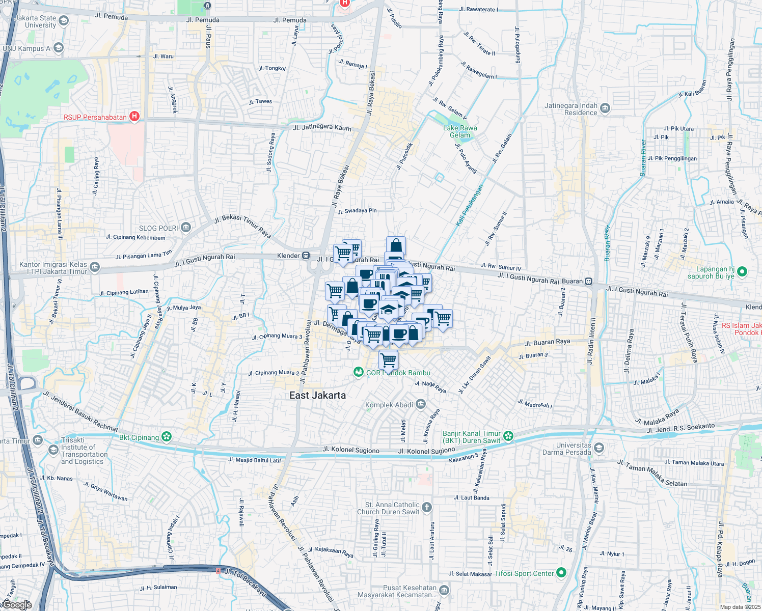 map of restaurants, bars, coffee shops, grocery stores, and more near 4 Jalan KH. Maisin in Kota Jakarta Timur