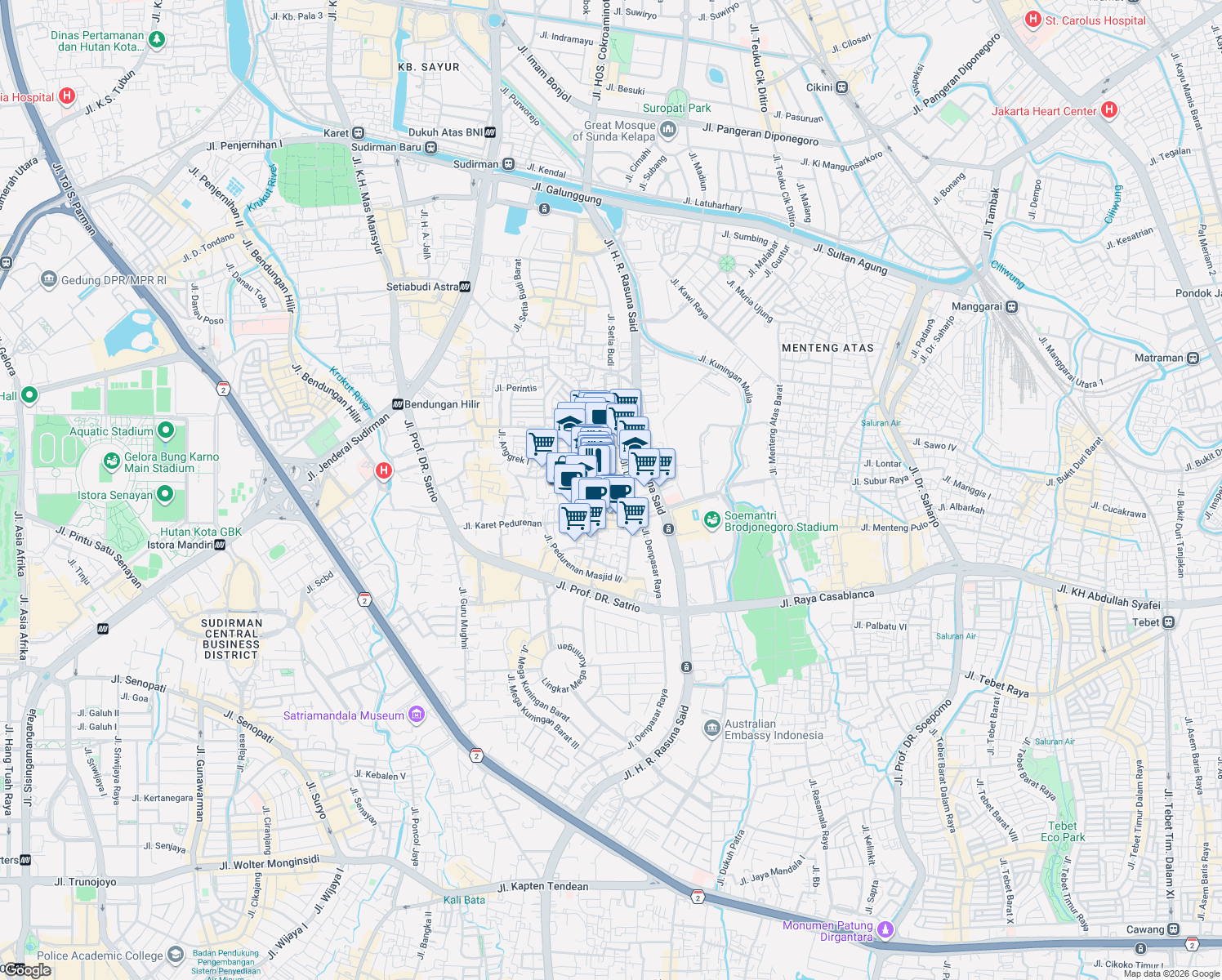 map of restaurants, bars, coffee shops, grocery stores, and more near 87 Jalan Genteng Ijo in Kota Jakarta Selatan
