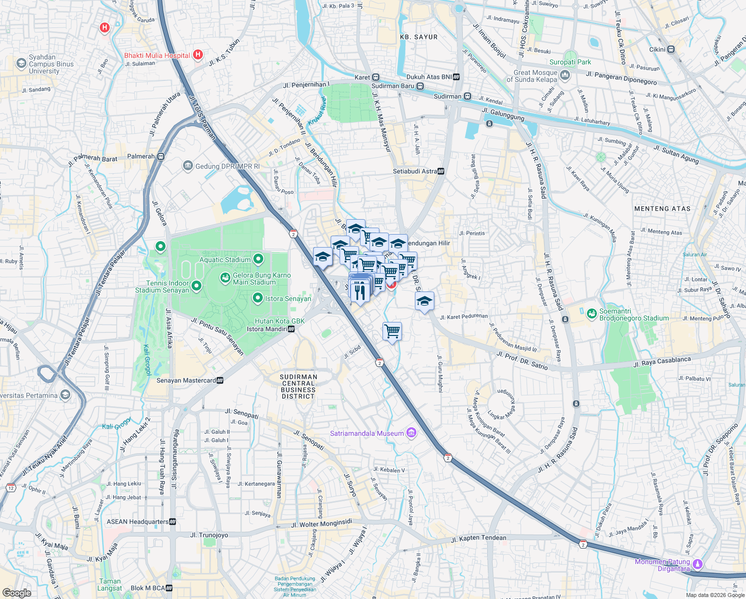 map of restaurants, bars, coffee shops, grocery stores, and more near 8 Jalan Garnisun 1 in Kota Jakarta Selatan